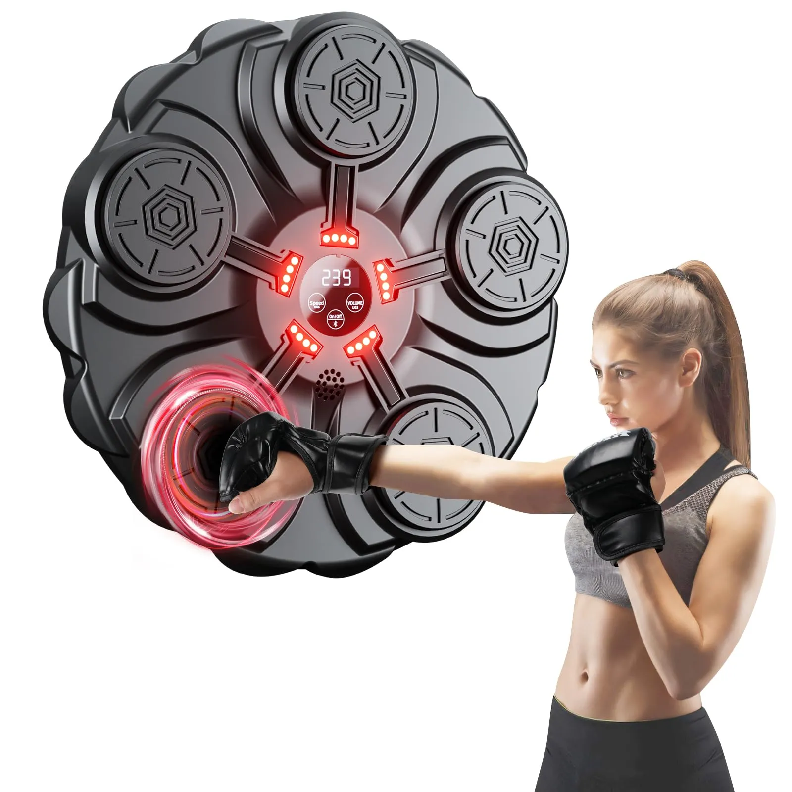 yorraka Music Boxing Machine Adulti - LED Macchina da Boxe Musicale da Parete Pugile con Guanti da Boxe - 9 modalità di velocità e modalità di Conteggio Intelligente Musica Bluetooth Boxe per Bambini