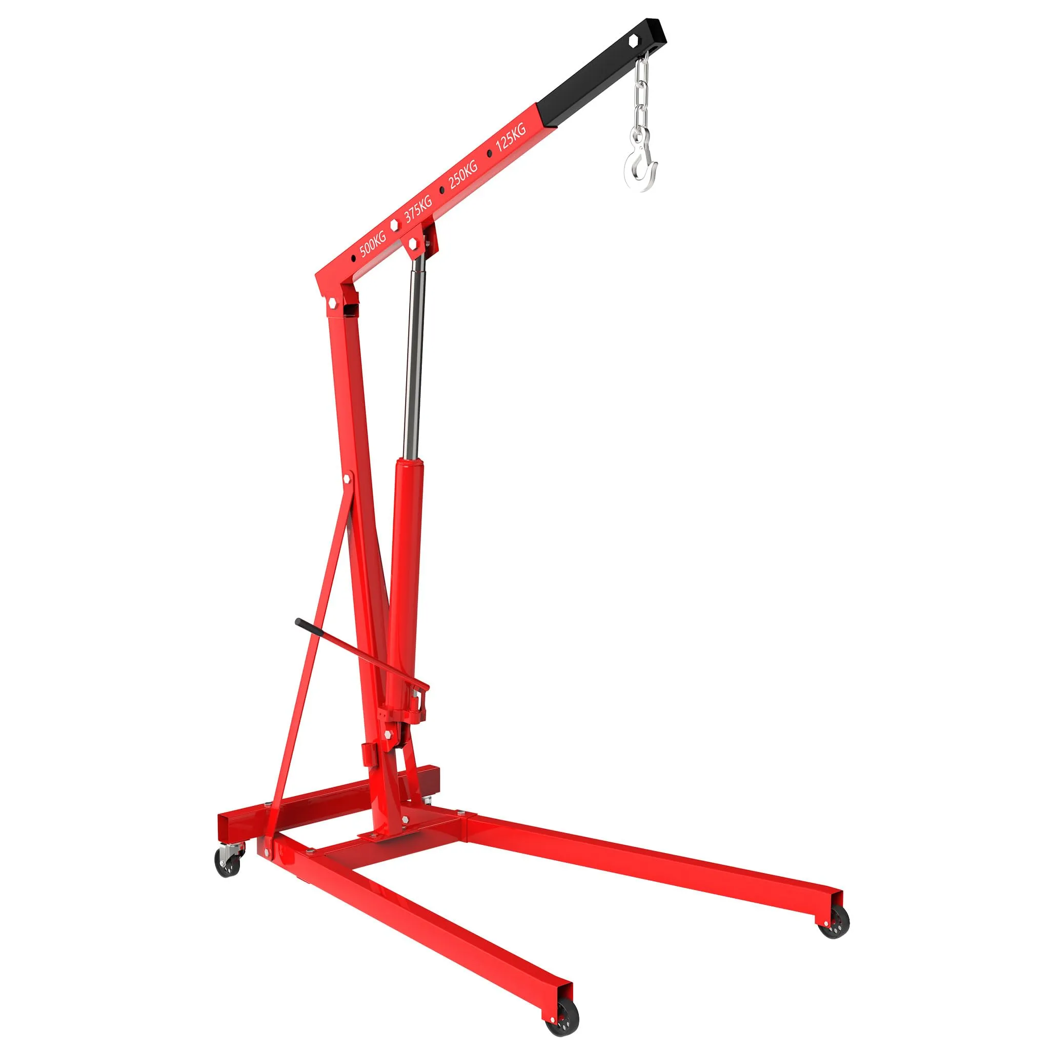 Wiltec gruetta idraulica da officina per sollevamento motori, gru manuale pieghevole con braccio regolabile, carico max 500kg