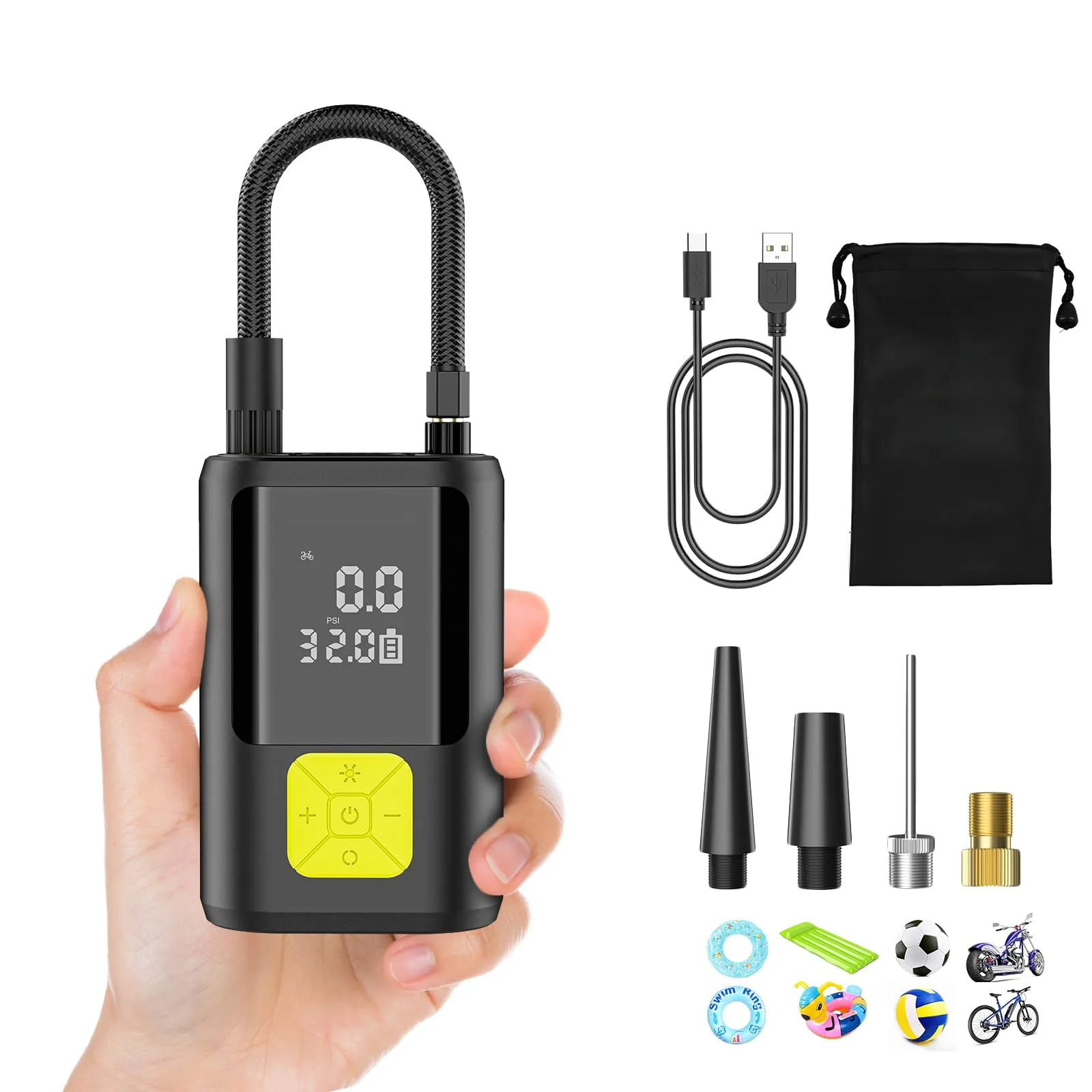 Ockwred 6000mAh Mini Compressore Aria Portatile Auto, 150PSI Gonfiatore Bici Elettrico con Schermo LCD Digitale e Torcia LED, Pompa Elettrica per Bicicletta, Auto, Moto, Monopattino, Palloni