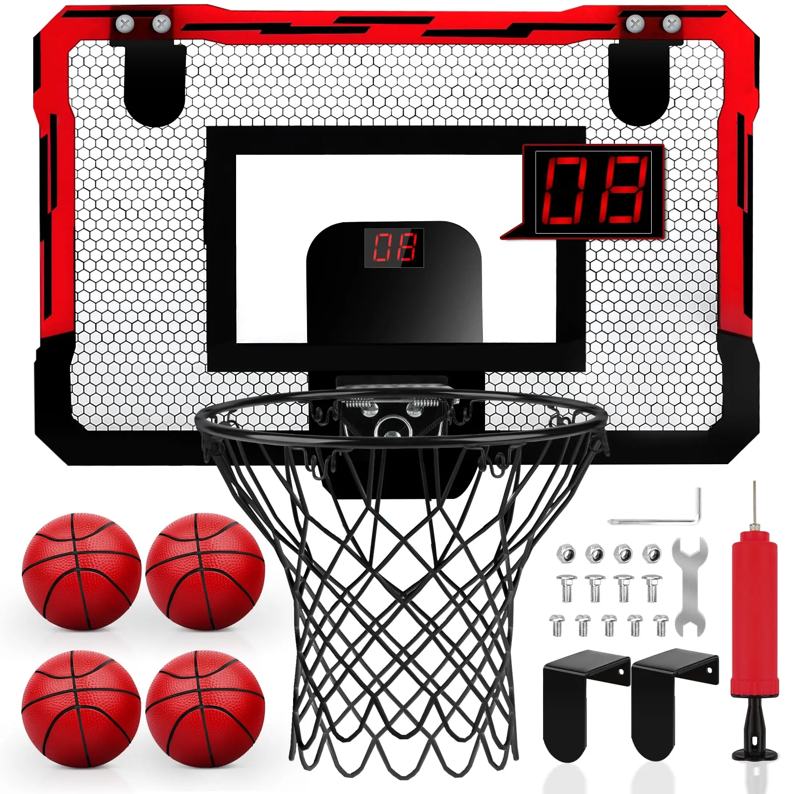 YIMORE Canestro Basket da Camera Bambini Mini Canestro Basket Esterno con 4 Palline Elettronico Punteggio Record Regalo per Ragazzo Ragazza 5 6 7 8 9 10 11 12 Anni