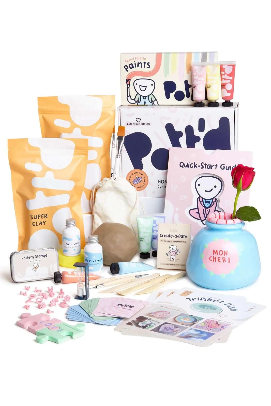 Pott'd Kit di Argilla senza cottura per Principianti. Kit fai da te creativo adulti comprendente argilla senza cottura, attrezzi, colori, pennelli, smalto e istruzioni passo-passo