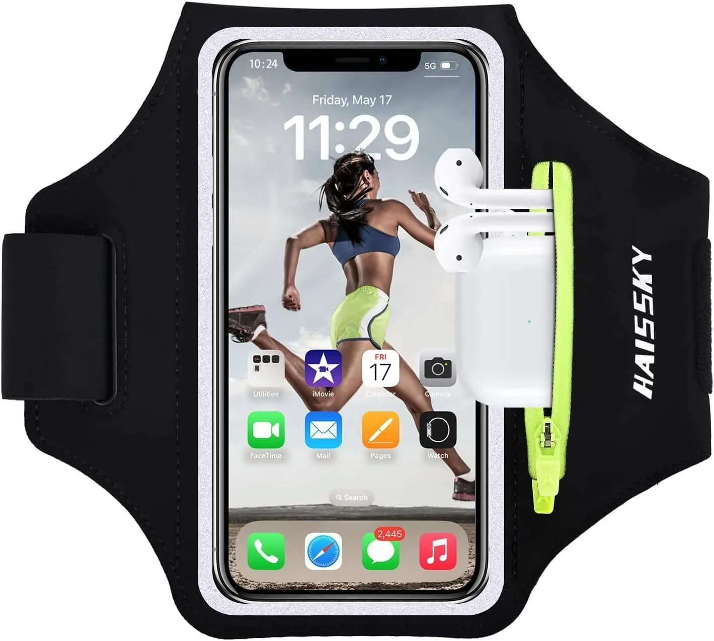 Fascia da Braccio Fascia Sportiva Running Holder con Titolare Auricolari per Correre Sweatproof Armband per iPhone 16 Pro Max/15/14/13/13 Pro /12 /iPhone 11 Pro Max/XS Max,Galaxy S24/S23 fino a 6.8"