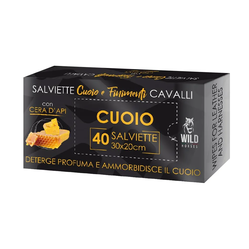 Wild Horses | Salviette Cuoio & Finimenti con Cera d'Api e Glicerina, Salviette Pronte all'Uso Imbevute con Cera d’Api, Lucida, Ravviva e Profuma il Cuoio, 40 Pz