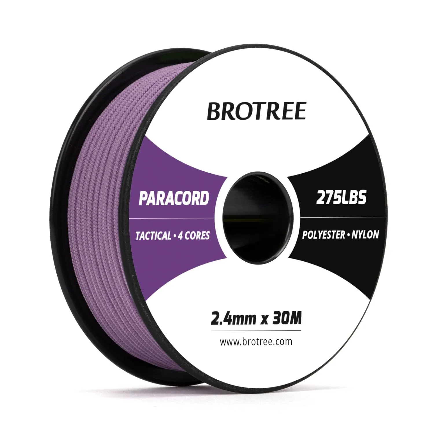 Brotree Paracord 2,4 mm 275lb Corda Nylon 30M 4 Fili Bobina Corda Sopravvivenza - 125 kg Carico di Rottura (Nero)