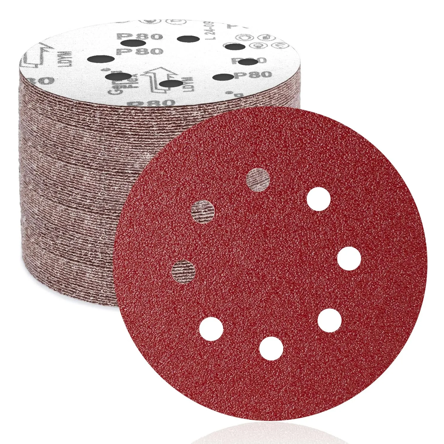FEIHU 50 Pezzi Dischi Abrasivi 125mm, Carta Vetrata Abrasiva 8 Fori per Levigatrice Orbitale: Grana 80