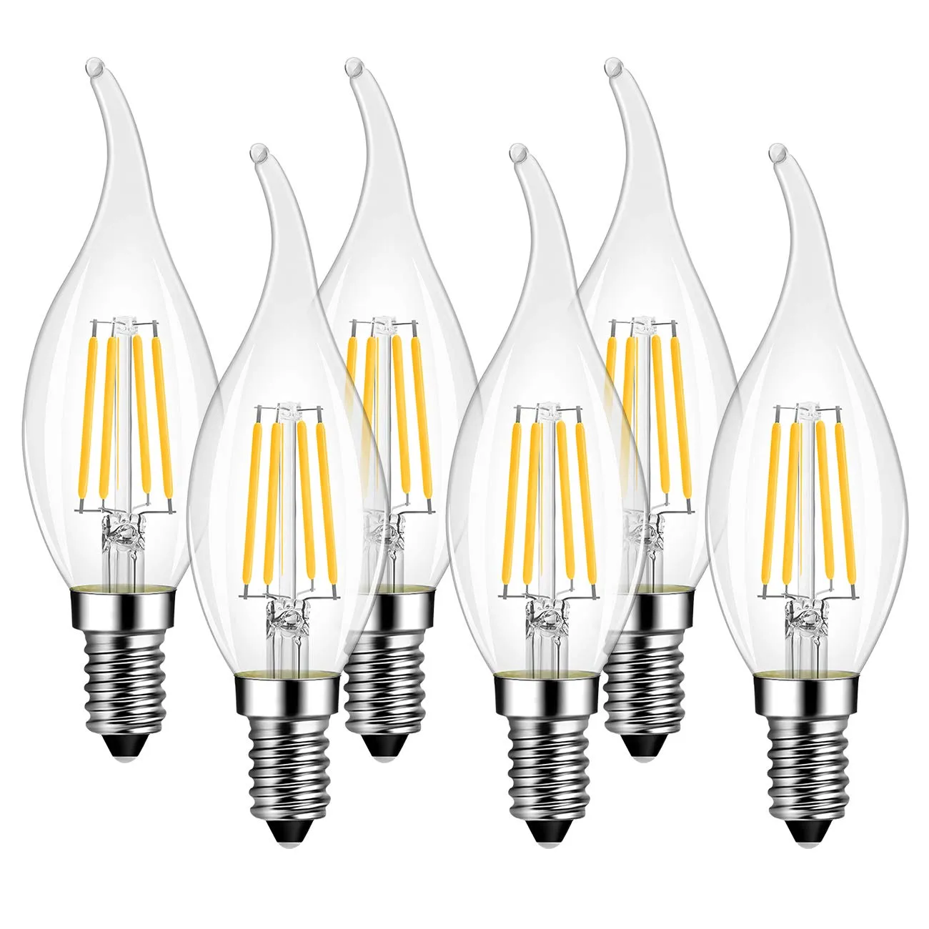 LVWIT Lampadine LED E14 Luce Calda 2700K, Lampadina 4W Equivalenti a 40W, 470LM, Lampadina LED Filamento Fiamma Stile Vintage Retrò, Risparmio Energetico, Non Dimmerabile, Pacco da 6 Unità