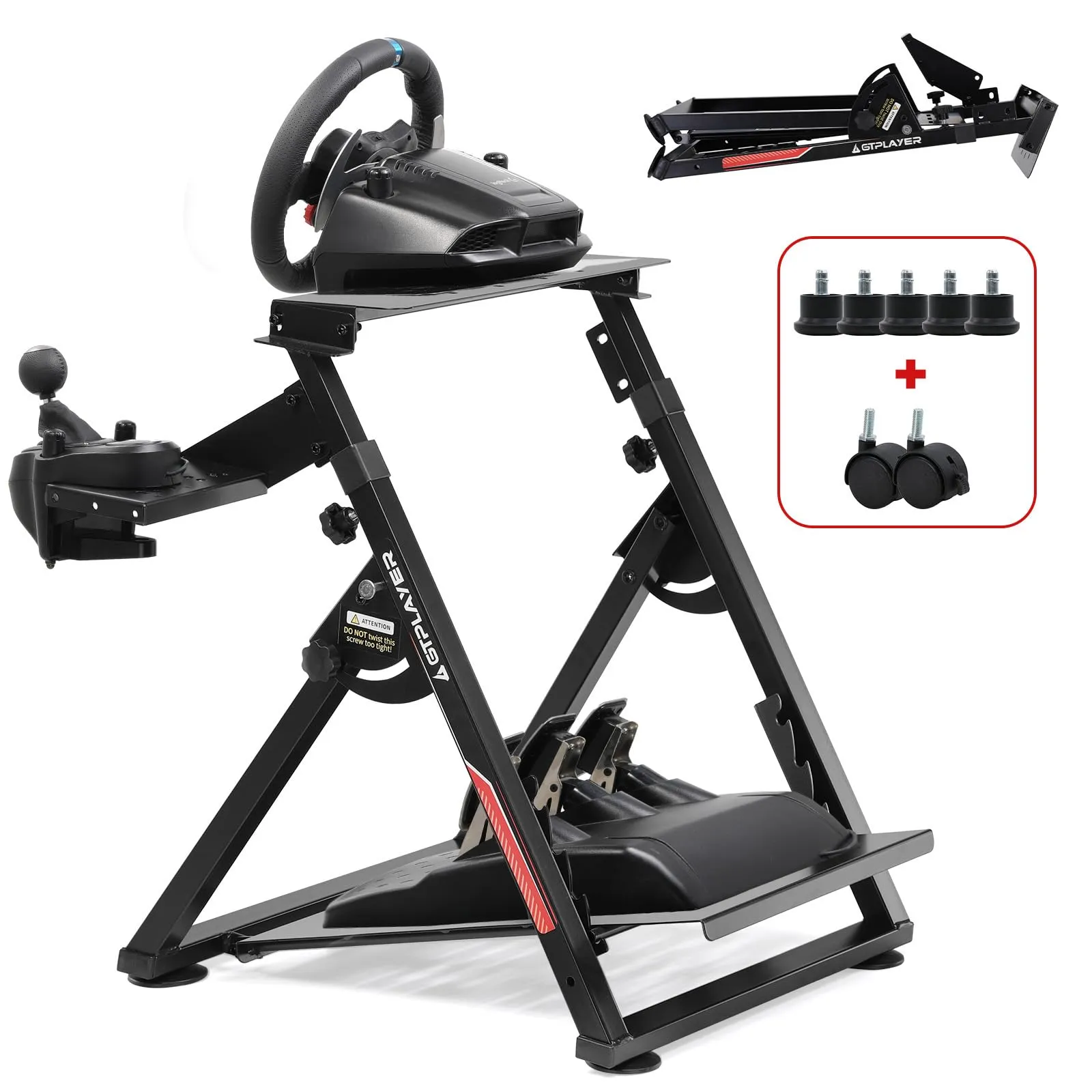 GTPLAYER Supporto del volante per il volante da gioco G923 G29 G920 T300RST500RS Force Feedback e cambio TH8A V1 - Poggiapiedi regolabile in altezza, rosso (Pro Red)