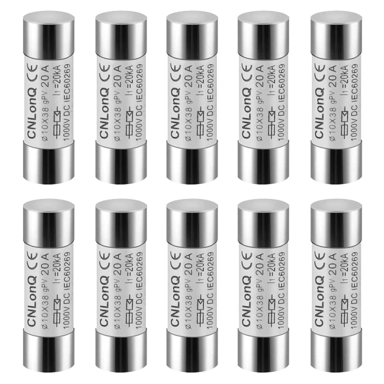 DEWIN Fotovoltaico Fusibile Solare,10 Pezzi Fusibili Fotovoltaici Fusibili Cilindrici ad alta Tensione HSPV-30 10x38mm Collegamento Fusibile Tipo gPV per Sistema Solare Fotovoltaico DC 1000V 20A