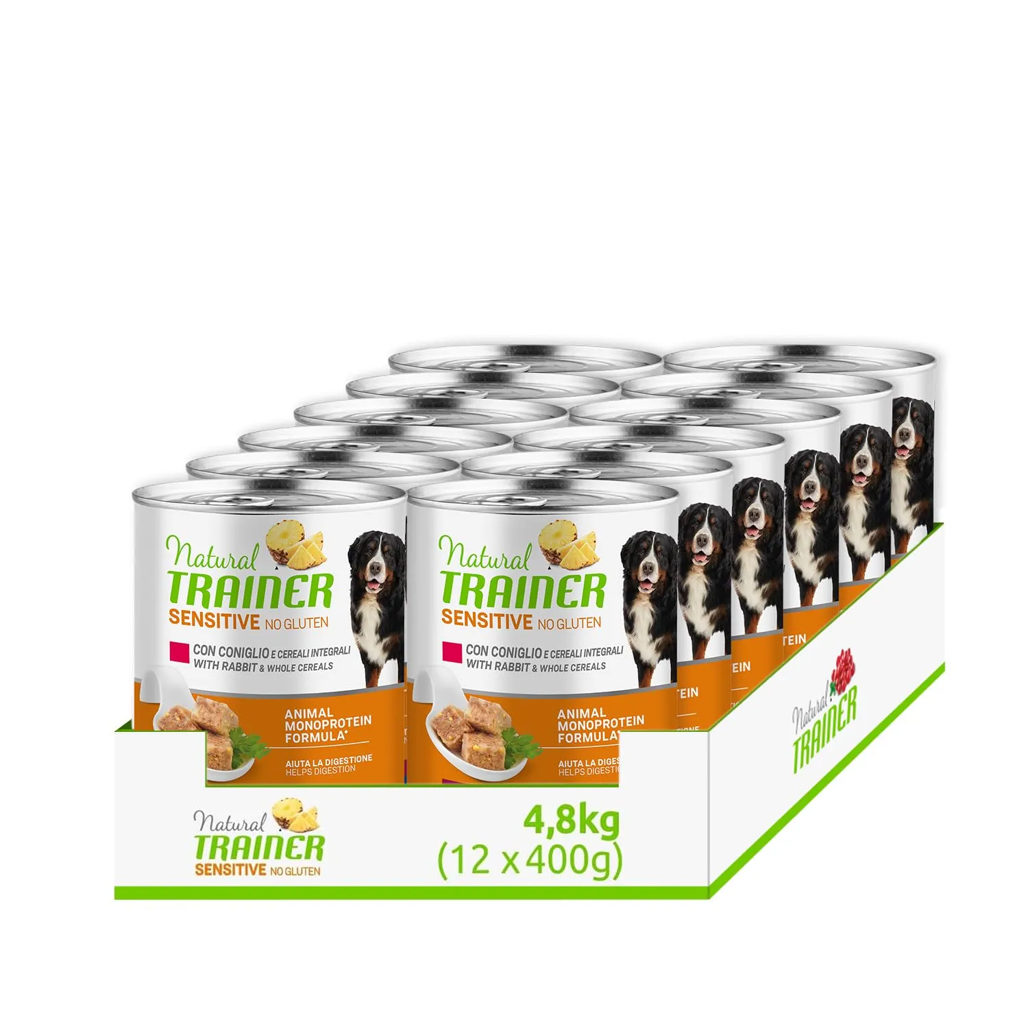Natural Trainer Sensitive No Gluten Cibo Umido per Cani Medium & Maxi con Coniglio, 12 x 400 g
