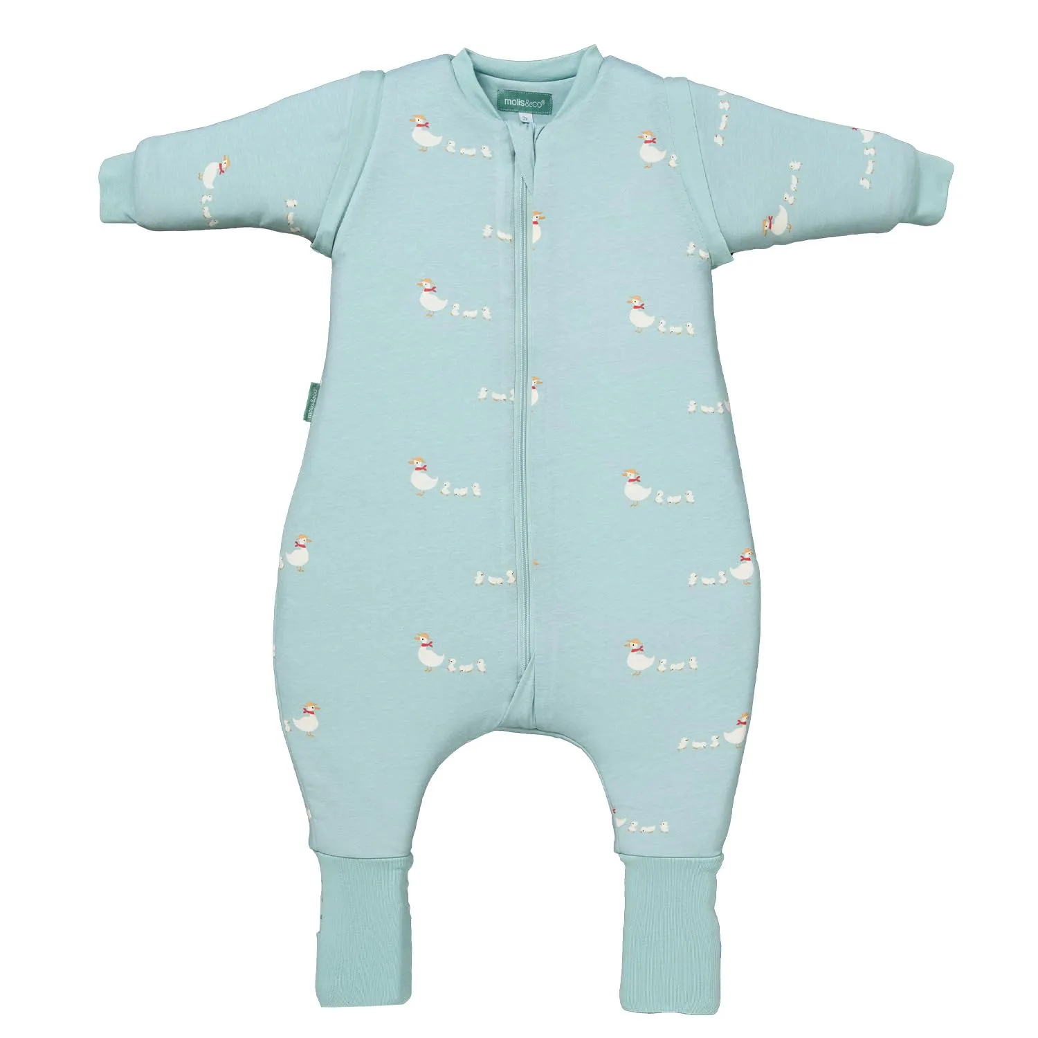 molis&co - Sacco Nanna con Piedini, Maniche Staccabili e Calzini - Sacco Nanna Invernale per Bambini - Sacchi Nanna 2.5 tog con Piedini - 100% Cotone (Oeko-Tex 100) - Duck Family (2 Anni)