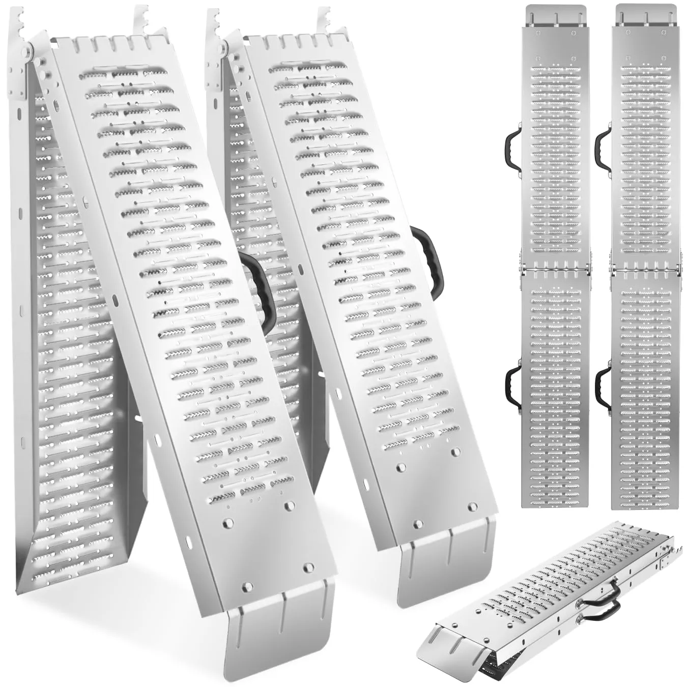 tectake® Set di 2 Rampe di Carico Pieghevoli in Acciaio Zincato, Superficie Antiscivolo, Design Ergonomico con Pratica Maniglia, Portata 400 kg, 166 cm