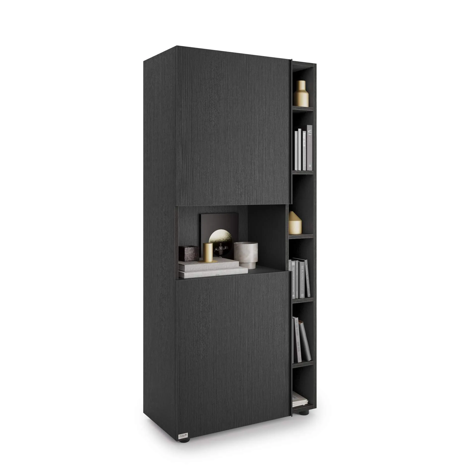 Mobili Fiver, Libreria Componibile Romina (76,8 x 173,6 cm), Nero Frassino, Libreria da Muro o Divisoria per Camera, Soggiorno, Ufficio, Made in Italy