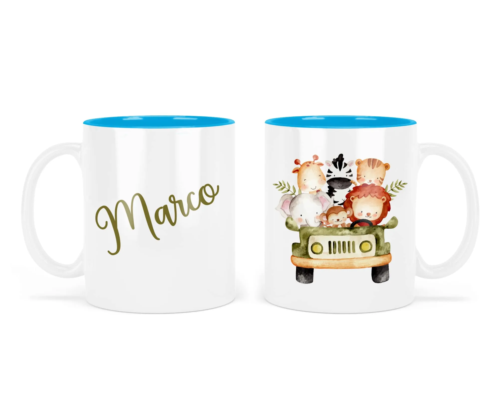 Tazza di plastica infrangibile personalizzata con nome per scuola e asilo a tema animali leone ippopotamo tigre zebra giraffa elefante scimmia