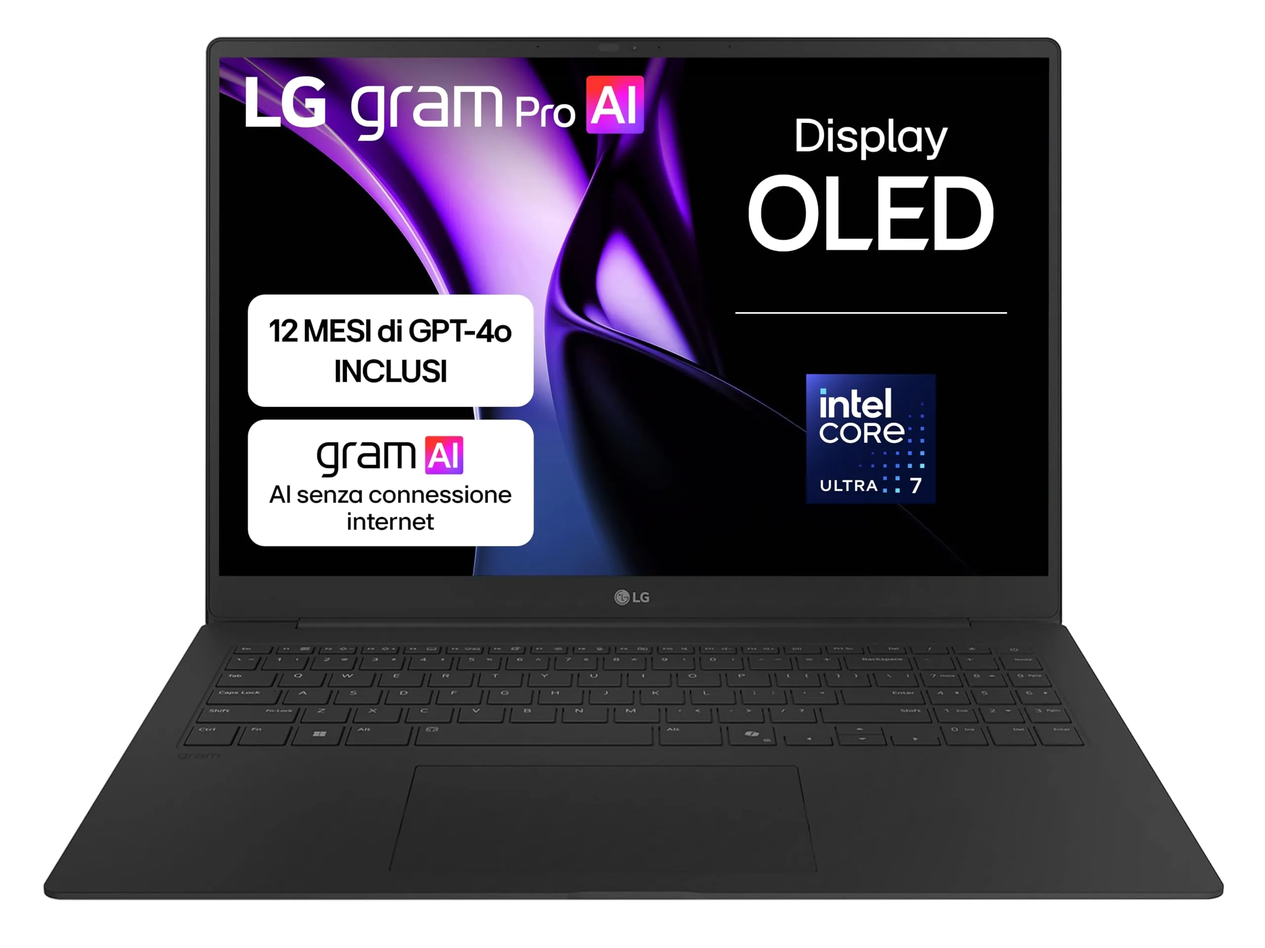 LG gram Pro 16Z90TP, Notebook 16" OLED 2880x1800, Intel Core Ultra 7 (Serie 2) 255H, 16GB RAM, 1TB SSD, Ultraleggero solo 1.2 kg, Batteria 77Wh, Windows 11 Home, Tastiera italiana, Tasto Copilot, Nero