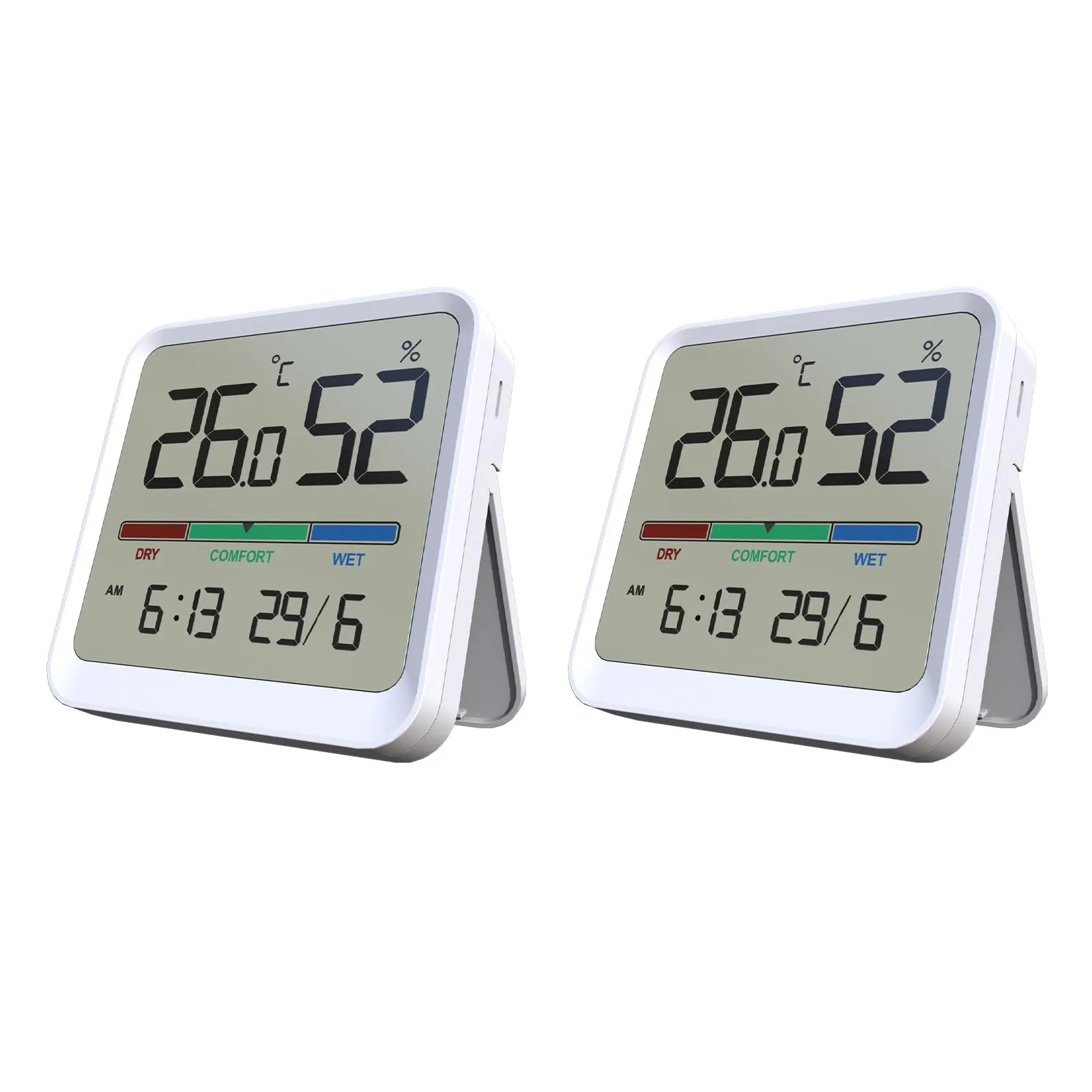 Temtop Termometro igrometro per interni, 2 pezzi, misuratore di temperatura preciso, con indicazione dell'ora, ± 1 °C ± 5% precisione RH, -10 °C ~ 50 °C / 10% ~ 95% RH per camera