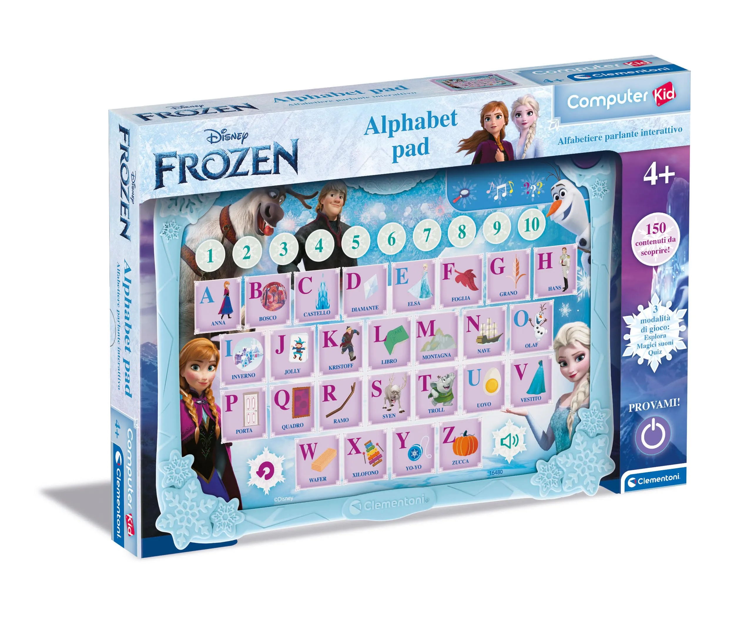 Clementoni Disney Frozen Alphabet Pad - Gioco Educativo 4 Anni, Computer Kid, Regalo Elettronico Parlante Italiano, Computer Bambini, Laptop per Imparare Alfabeto e Nuove Parole, Tecnologia, 16480