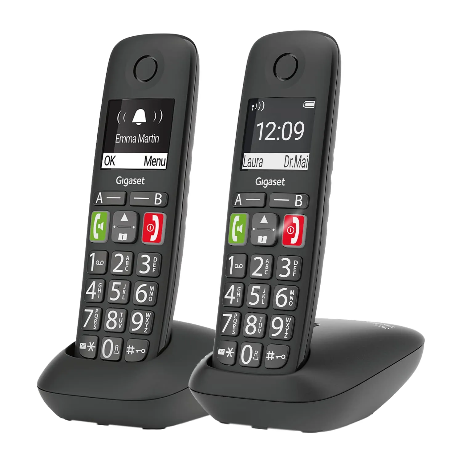 Gigaset E290 Duo, Telefoni Cordless, Due Portatili con Suonerie Forti, Numeri Grandi e Audio Potenziato, Tasti di Chiamata Rapida, Vivavoce con Volume Regolabile, Nero [Versione Italiana]