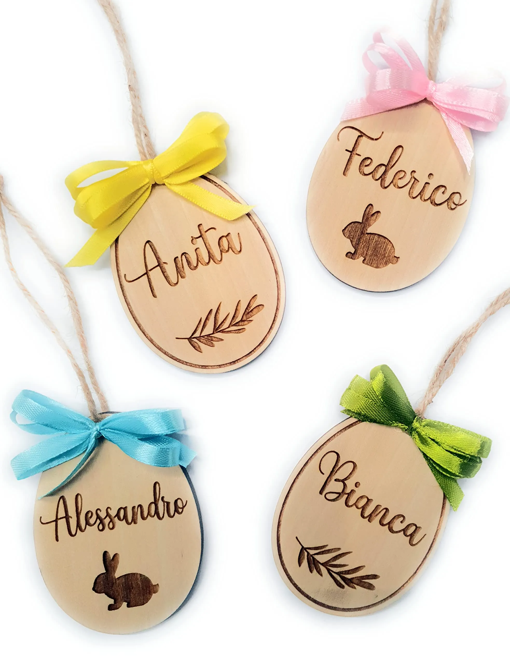 4 pz Pallina di Pasqua in legno personalizzata a forma di uovo di Pasqua con coniglietto e ramo di ulivo - albero di Pasqua - decorazione pasquale- idee idea regalo legno personalizzato
