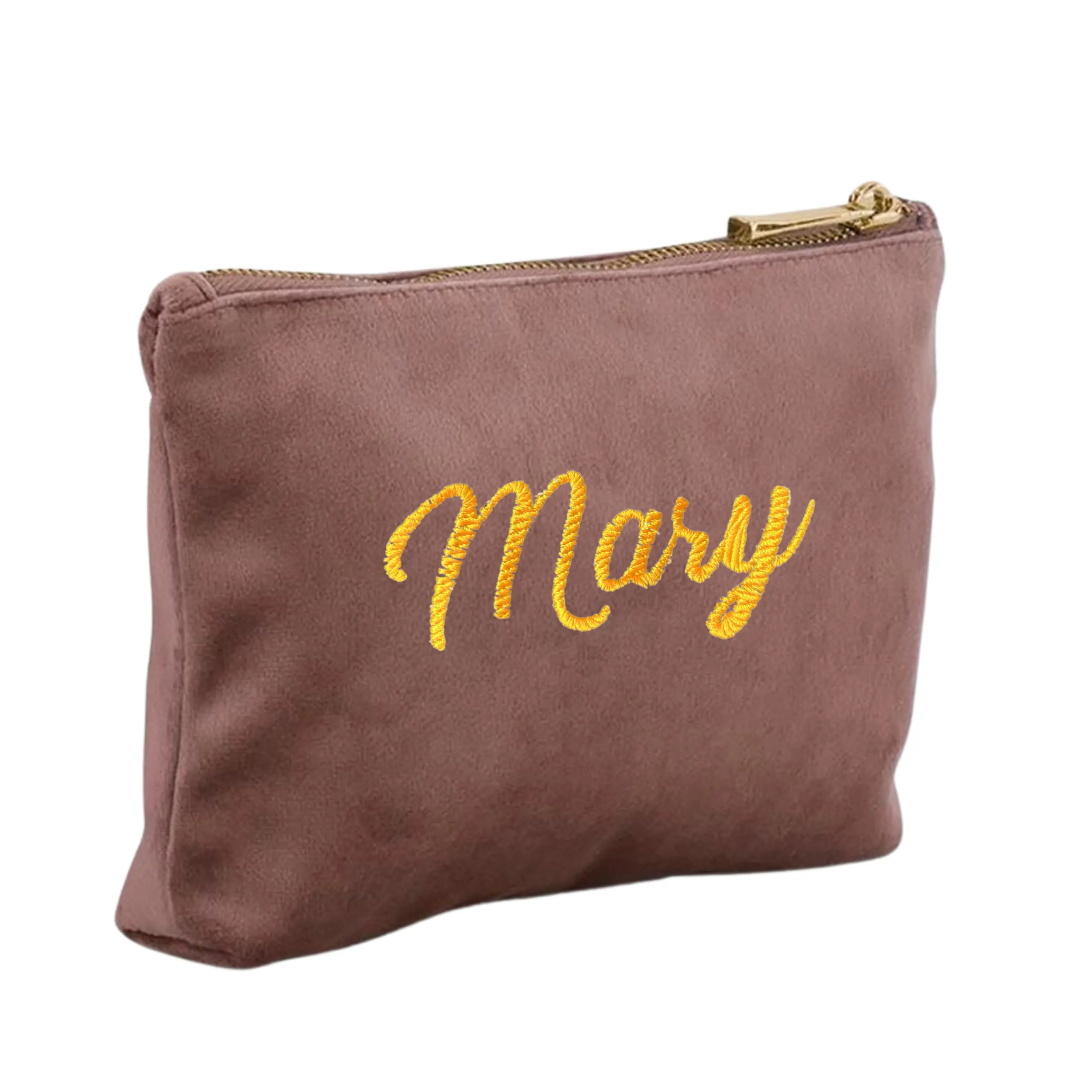 Fatto da Mani - Pochette in Velluto con Ricamo Personalizzato – Elegante Idea Regalo di Natale in Blu, Salvia o Rosa Antico – Cerniera Dorata e Fodera Interna Coordinata (Rosa antico)