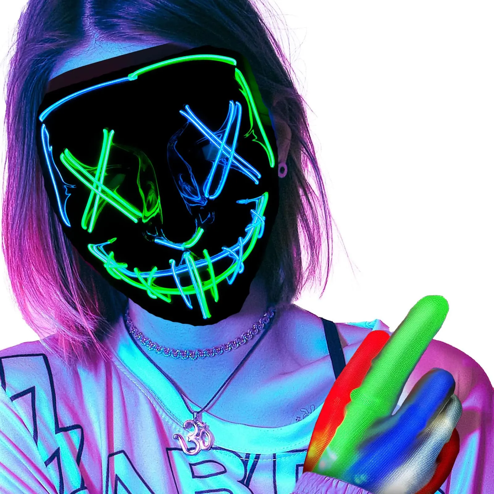 Funjoyz Maschera di Halloween,Maschera di Purge a LED,3 Effetti di Luce, Controllabili,Generic Maschera per Halloween,per Halloween,Mardi Gras e Carnevale Come Costume per Uomini e Donne