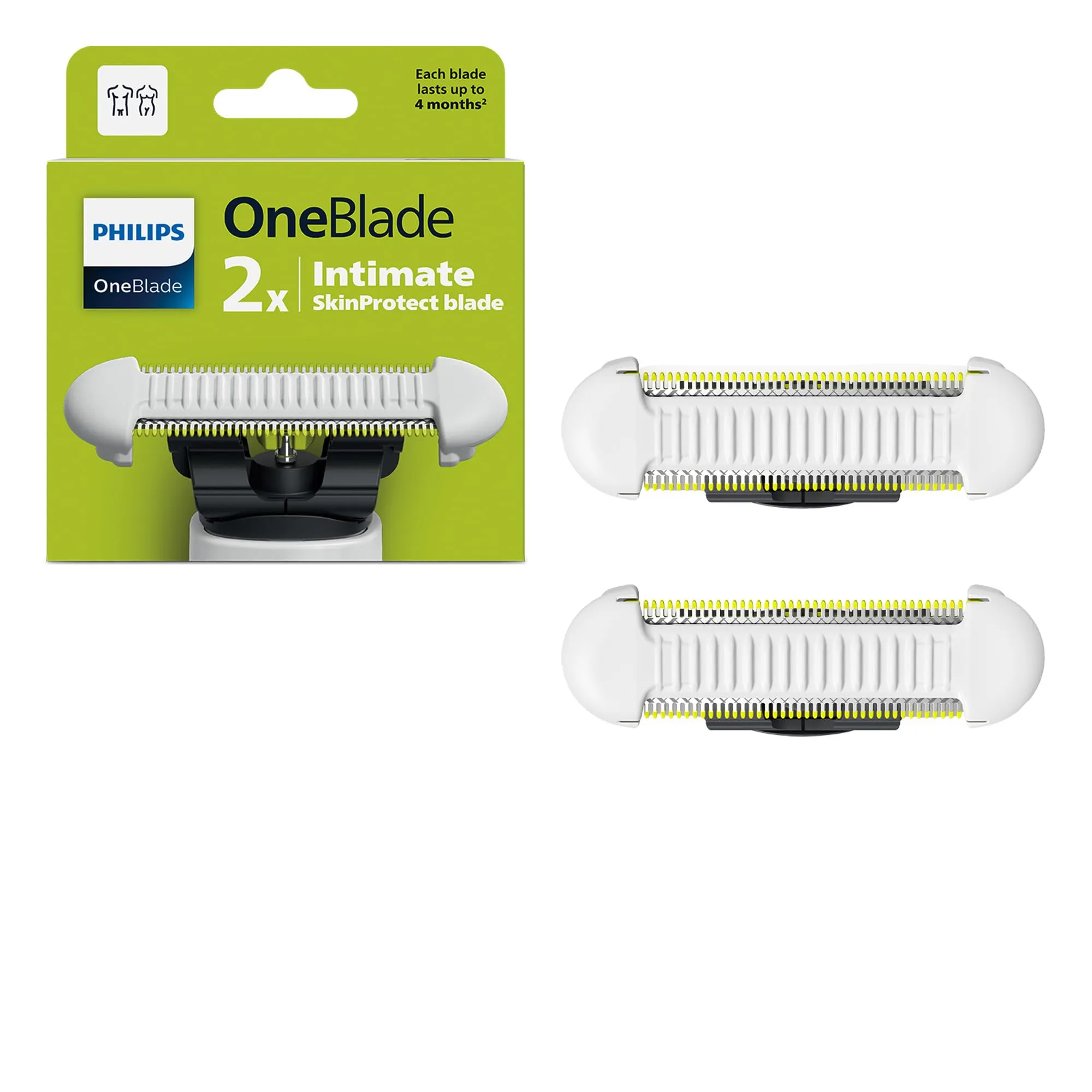 Philips OneBlade Intimate lame, compatibili con tutti i modelli OneBlade e OneBlade Pro, con SkinProtect per rasatura e rifinitura dell’area intima, 2 pezzi (modello QP229/50)
