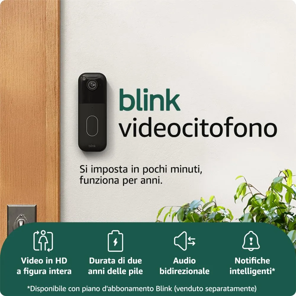 Nuovo sistema videocitofonico Blink | Video HD a figura intera, durata delle pile di 2 anni, configurazione semplice, IP-65 | Compatibile con Alexa | Modulo di sincronizzazione di base incluso (nero)