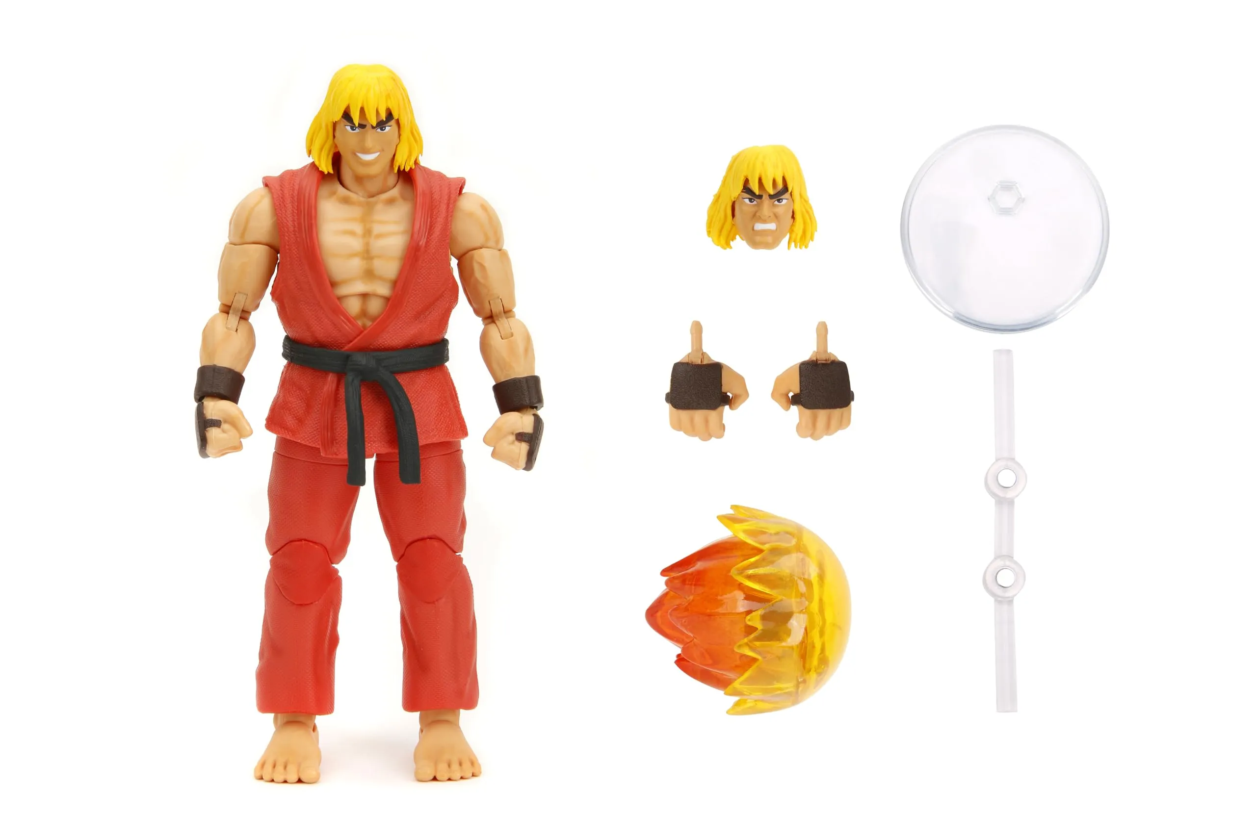 Jada Toys Street Fighter Figura Ken (15 cm) - Personaggio mobile da collezione e action da Street Fighter 2: The Final Challengers, con testa alternativa, mani e accessori, dai 13 anni in su
