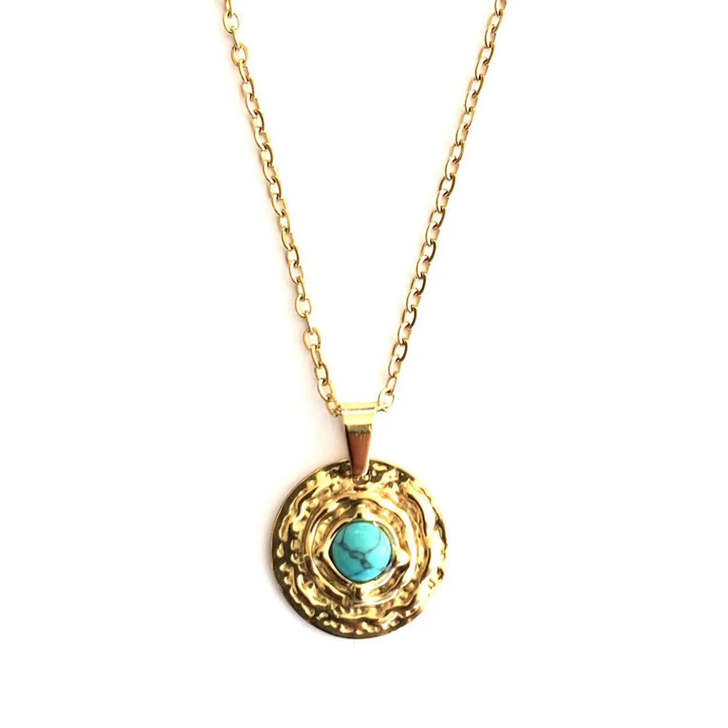 Collana da Donna con Pietra Naturale Turchese - Catena e Ciondolo in Acciaio Inossidabile color Oro - Pietre Naturali Semipreziose - Perfetto Regalo di Charme (Turchese)