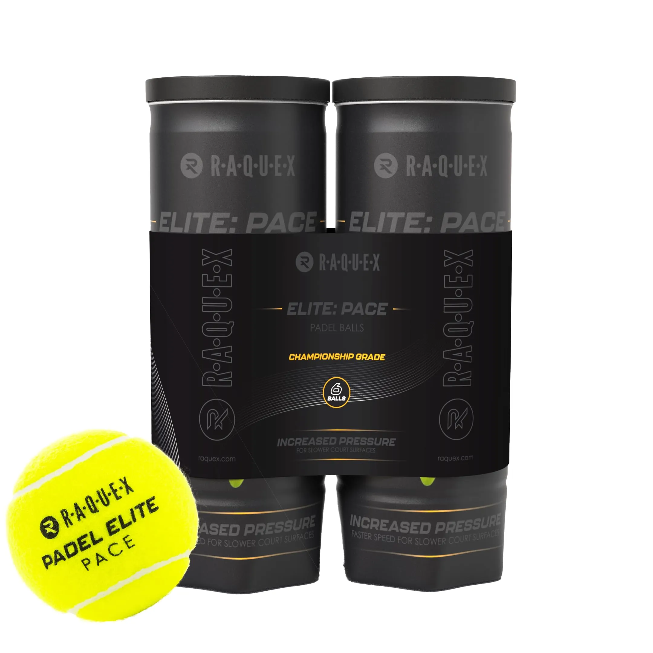Raquex Palline da padel Elite - 6 Palline - 2 opzioni di velocità, palline da padel Elite, Standard Speed. Elite: Pace Padel Pro per un gioco più veloce