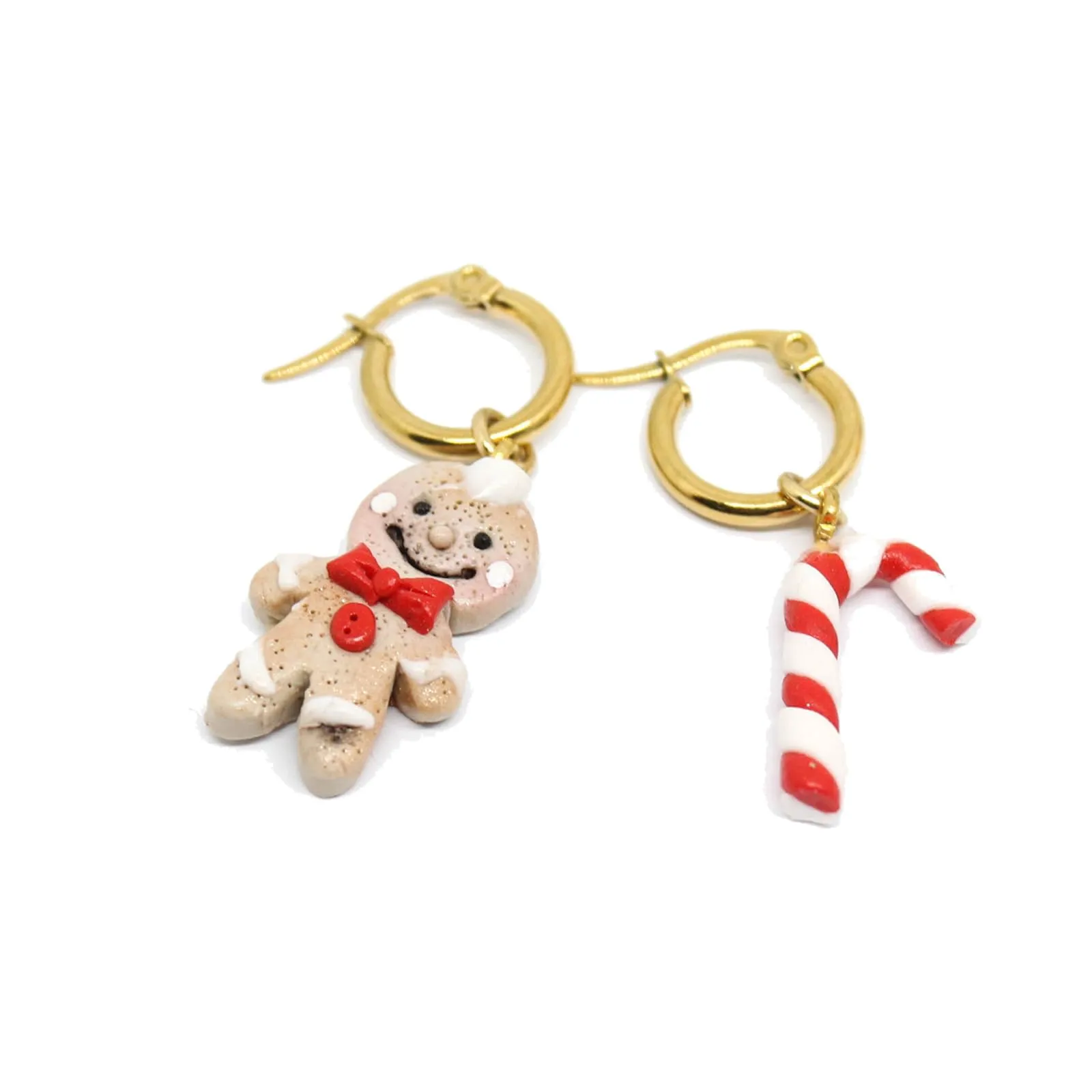 Orecchini omino pan di zenzero e candy cane - orecchini a cerchio gongerbread man