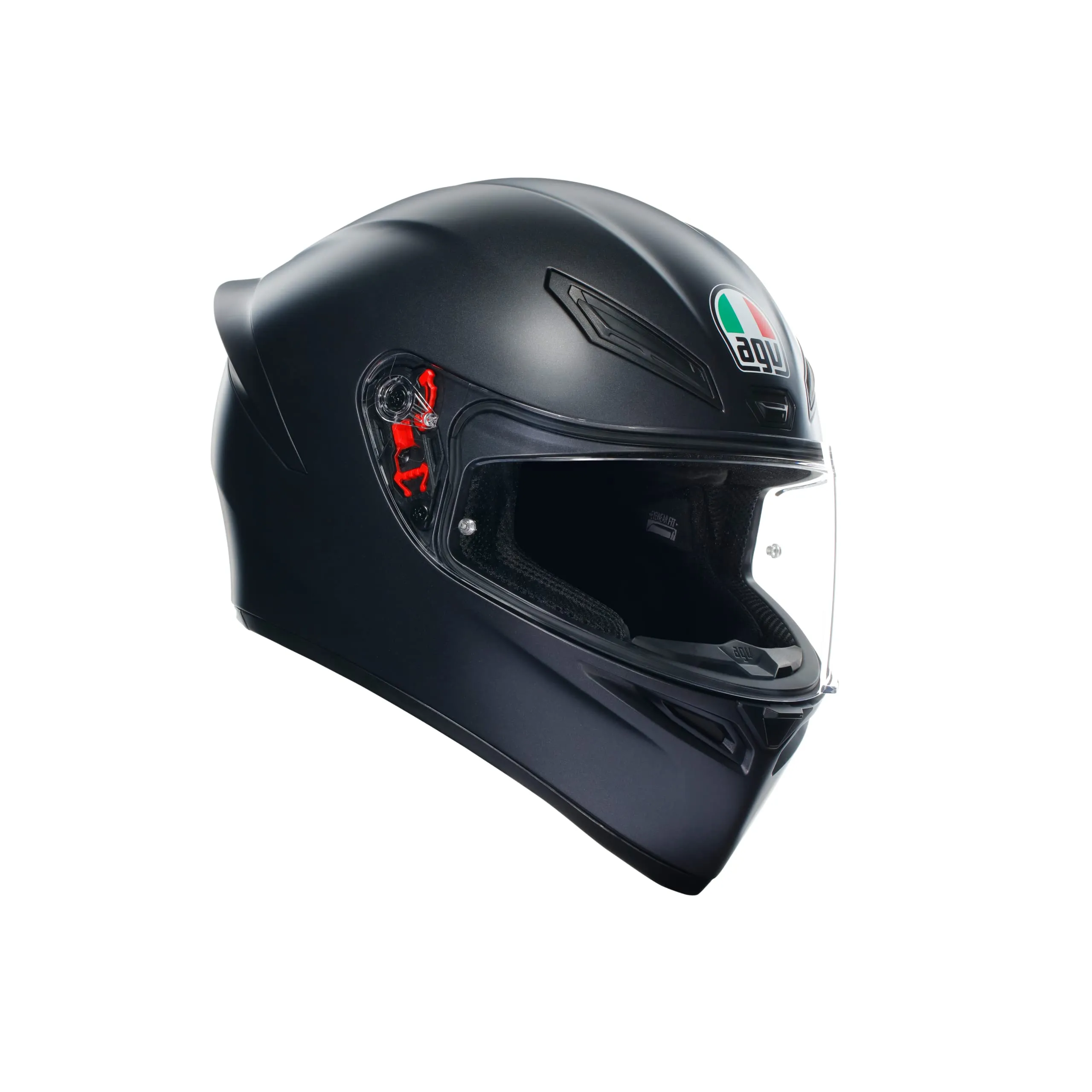 AGV - Casco K1 S E2206, Casco Moto Integrale ECE da Uomo, Stile Racing con Spoiler Aerodinamico, Prese d'Aria e Visiera Antigraffio, Campo Visivo 190°, Predisposizione Interfono, Nero Opaco