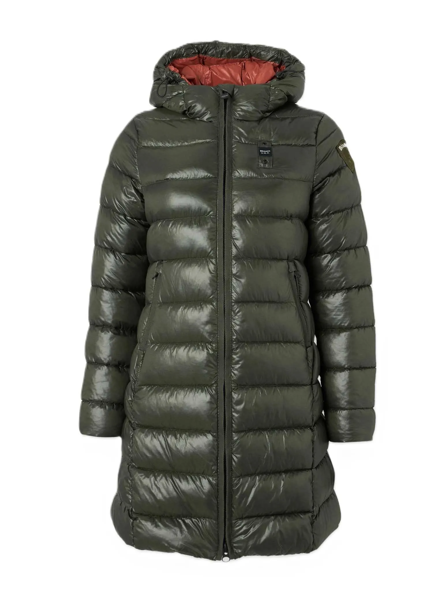 Blauer Giubbino lungo Impermeabile Trench Imbottito in ovatta da donna, MICRO RIP, modello ADELAIDE 25WBLDK02069 (IT, Testo, L, Regular, Regular, 678RU verde int. ruggine)