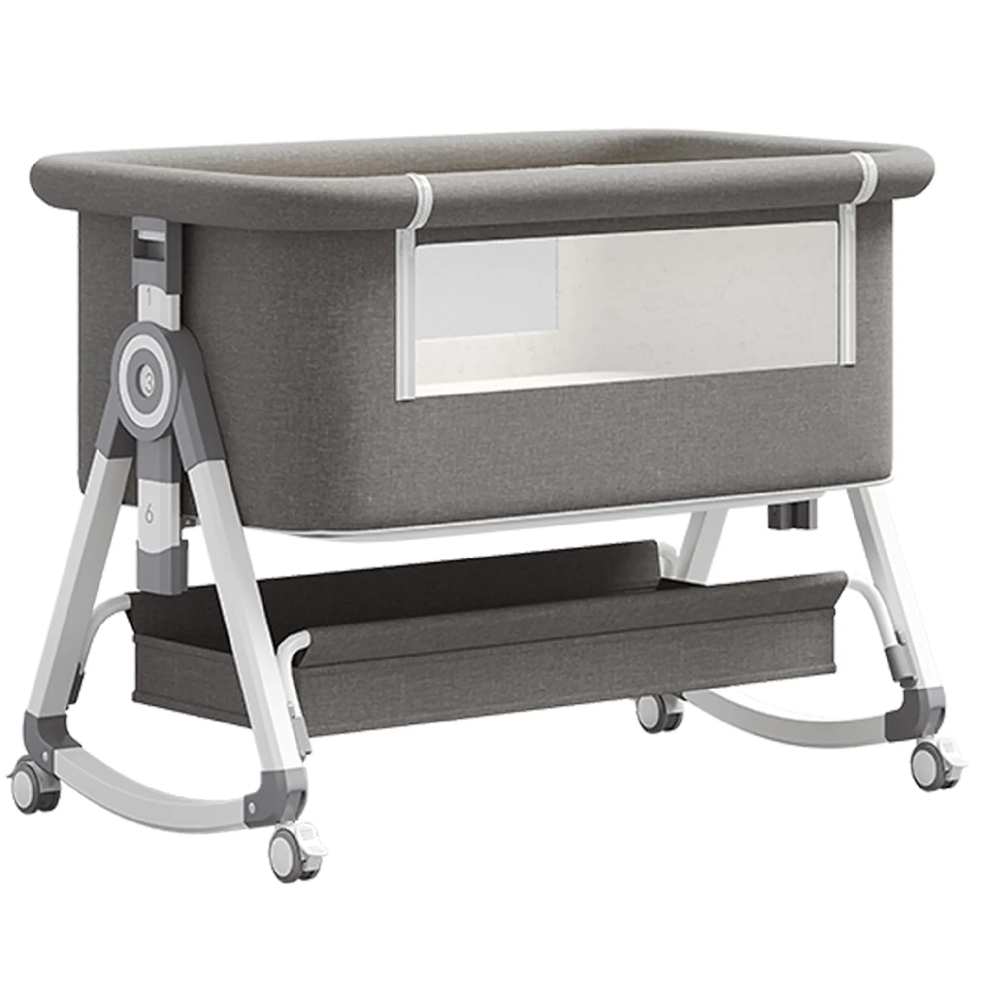 GLOKID 3-in-1neonato culla neonato,contiene Materasso,culla next to me,crib da campeggio,Regolazione a sei velocità,Compatibile con Diversi Letti, Altezza Regolabile,Inclinabile (Grigio)