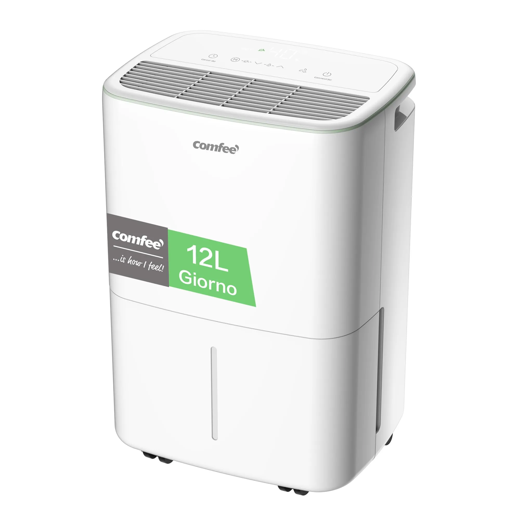 COMFEE' Deumidificatore Casa Muffa 12L/24h, Adatto fino a 20㎡, Tanica da 2.5L, Poco rumoroso, Ruote Piroettanti, Modalità dryer, Doppio drenaggio,Timer, Protezione antitrabocco, CDDOE-12DEN7-QA3（EU）
