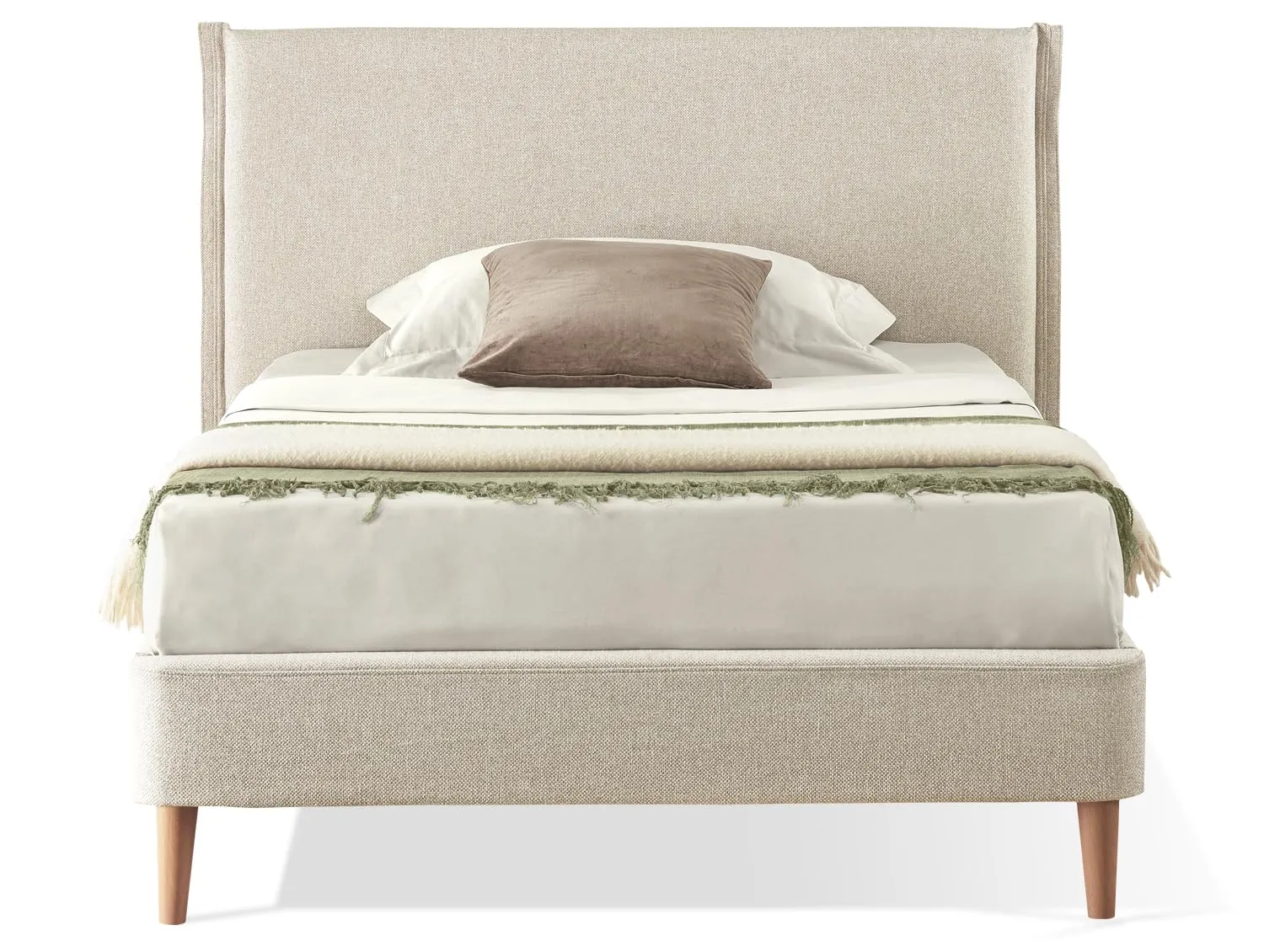 EVERGREENWEB Letto Piazza e Mezzo in doghe in legno con Testata e rivestimento in tessuto Beige | facile da montare |Adatto per materasso cm 120x200 | Letto di Design |Mod. Parigi