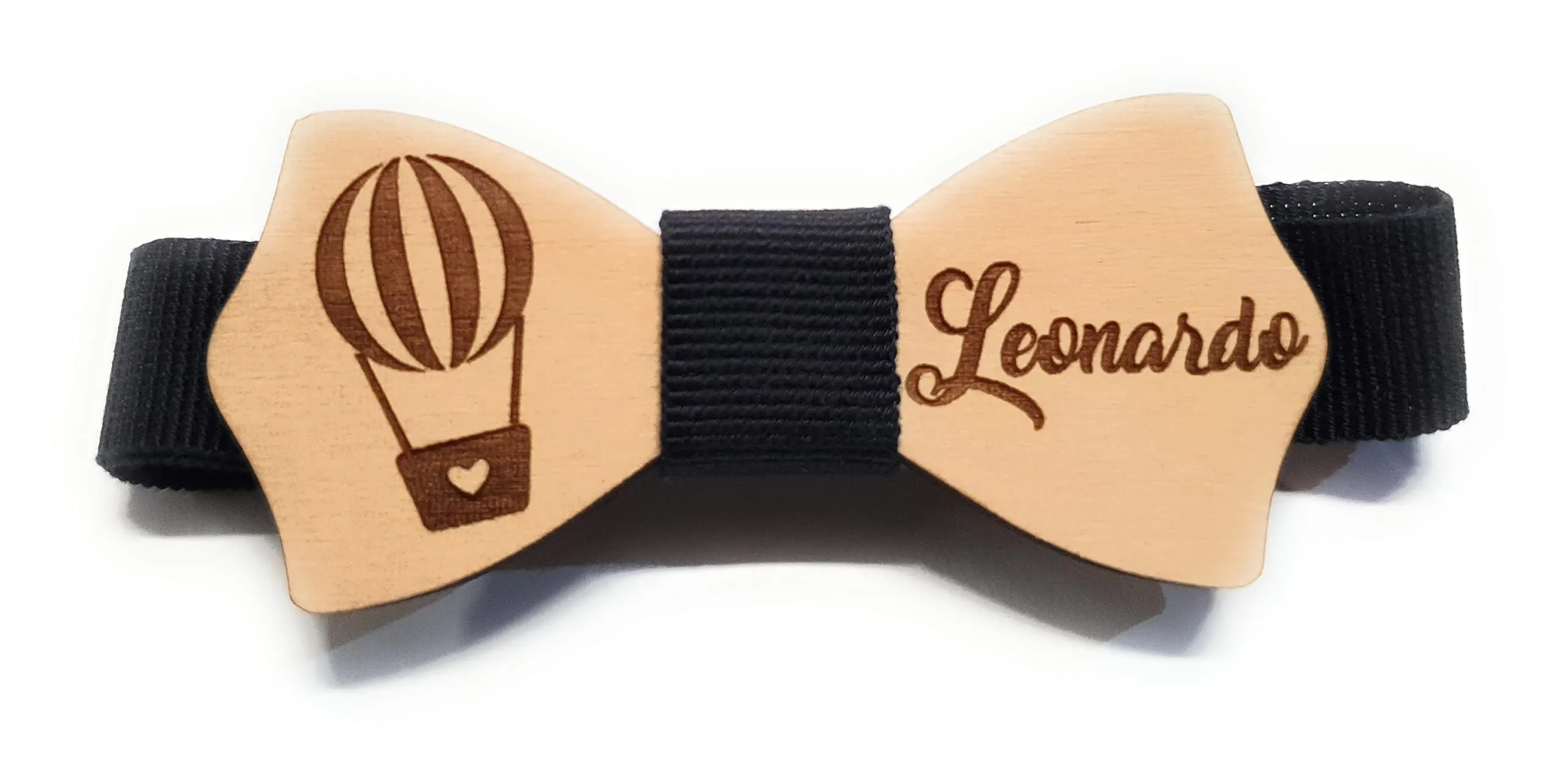 Papillon/farlallino/cravattino in legno personalizzato con nome e mongolfiera- battesimo, comunione, compleanno