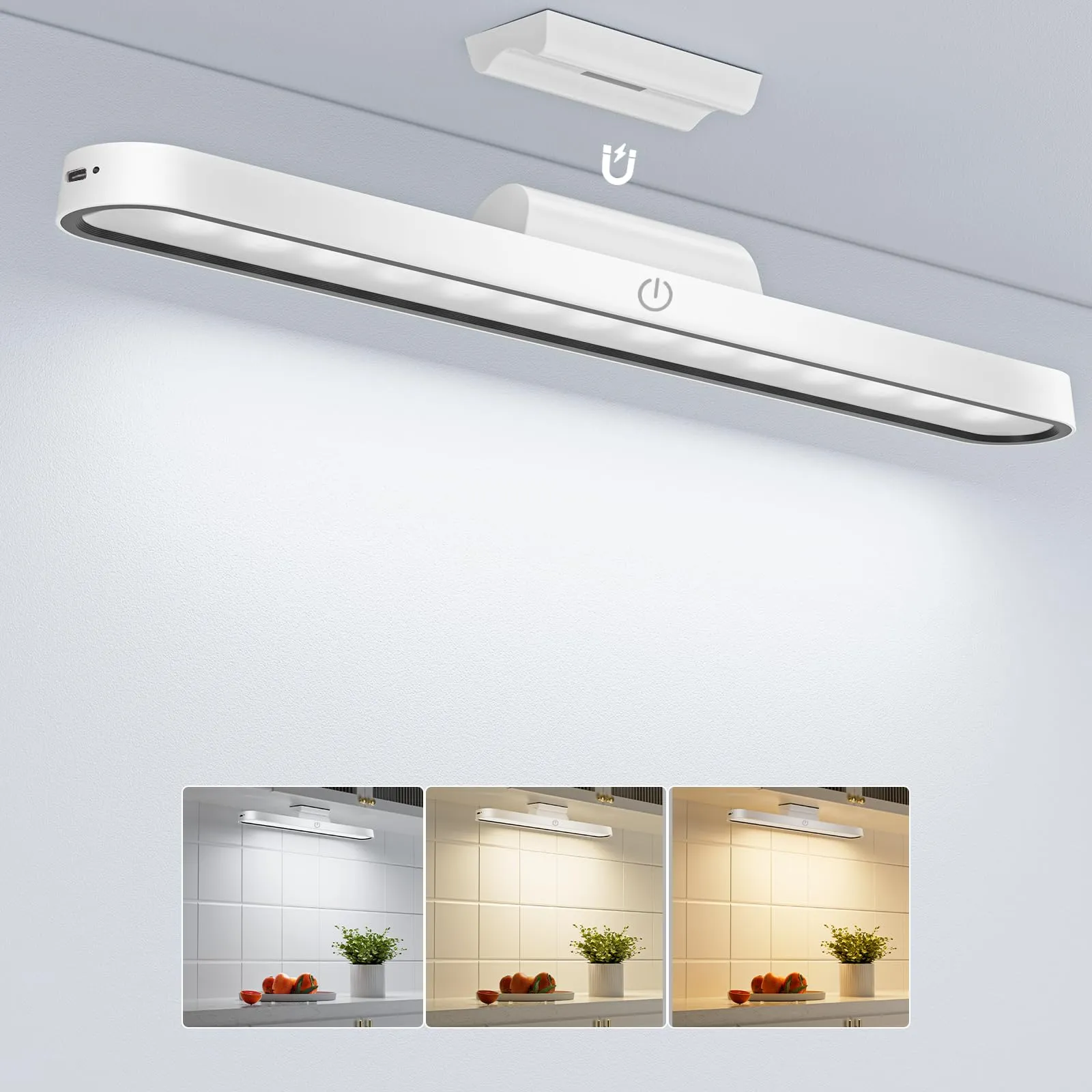 Luce LED Sottopensile 2500mAh Lampada da Scrivania Senza Fili LED Magnetica Controllo Touch Dimmerabile Luce Notturna Luce Cucina Ricaricabile USB per Sottopensile, Lettura, Lavorare