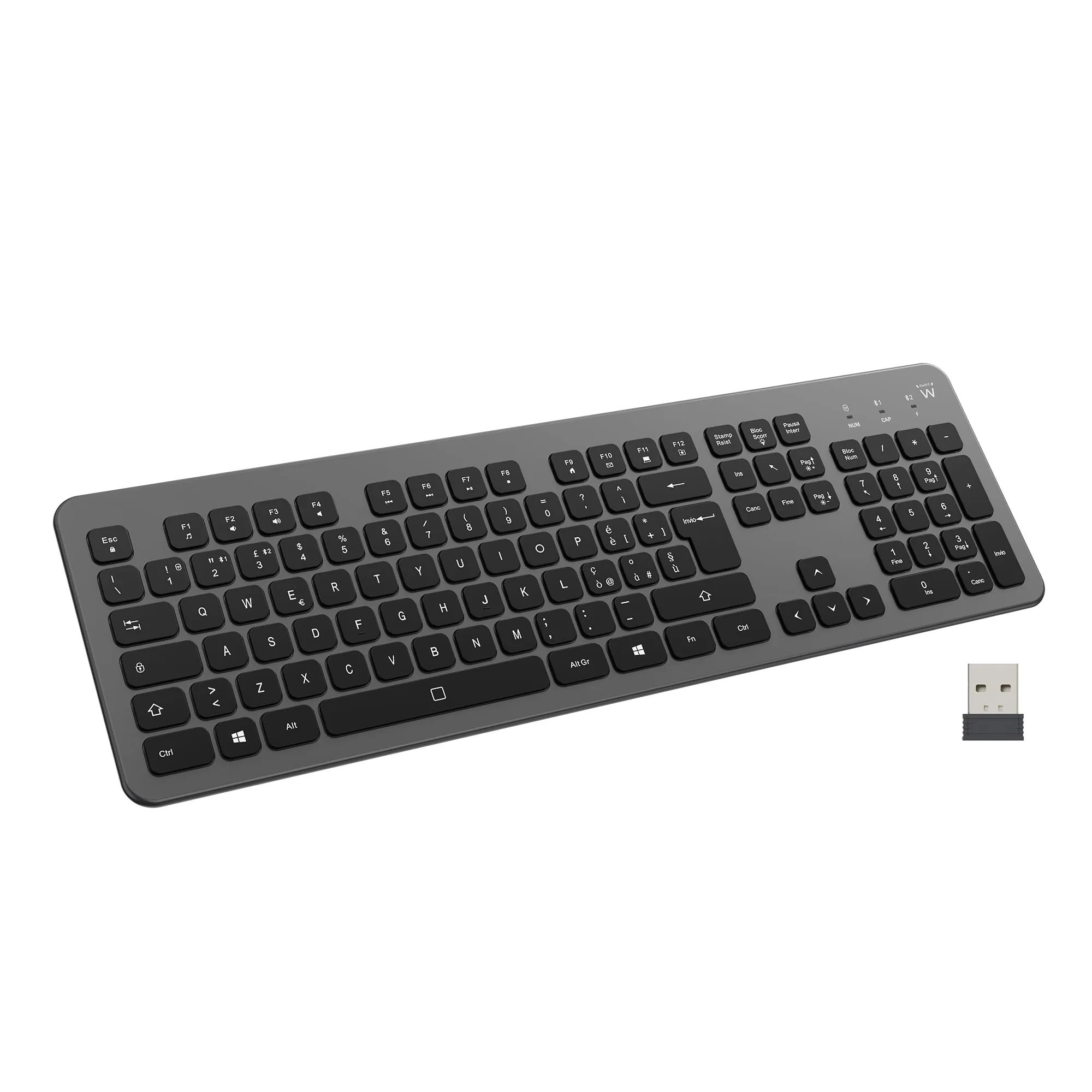 Tastiera Wireless Retroilluminata EW3295 – Bluetooth + Wireless 2.4GHz, Layout Italiano, Tasti Silenziosi, Batteria Ricaricabile, Full Size