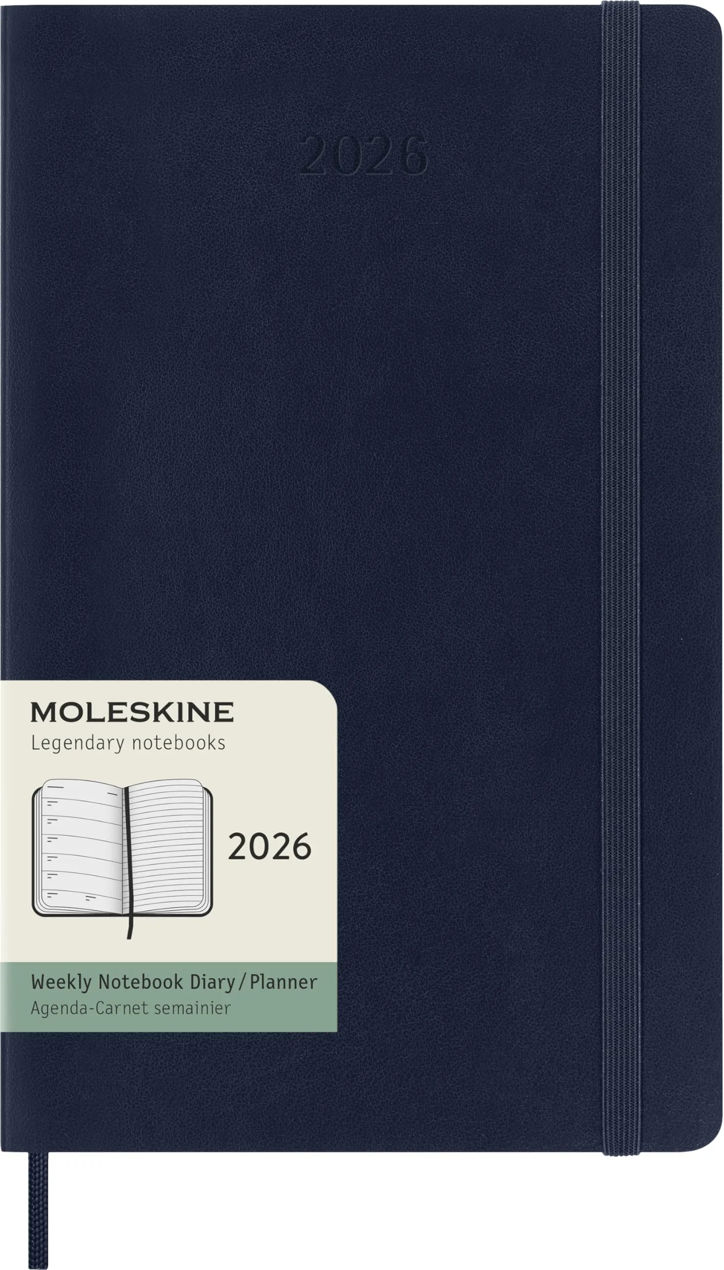 Moleskine Weekly Planner, Agenda Settimanale 2026 12 Mesi Con Spazio Per Note, Con Copertina Morbida e Chiusura Elastica, Formato Large 13 x 21 cm Colore Blu