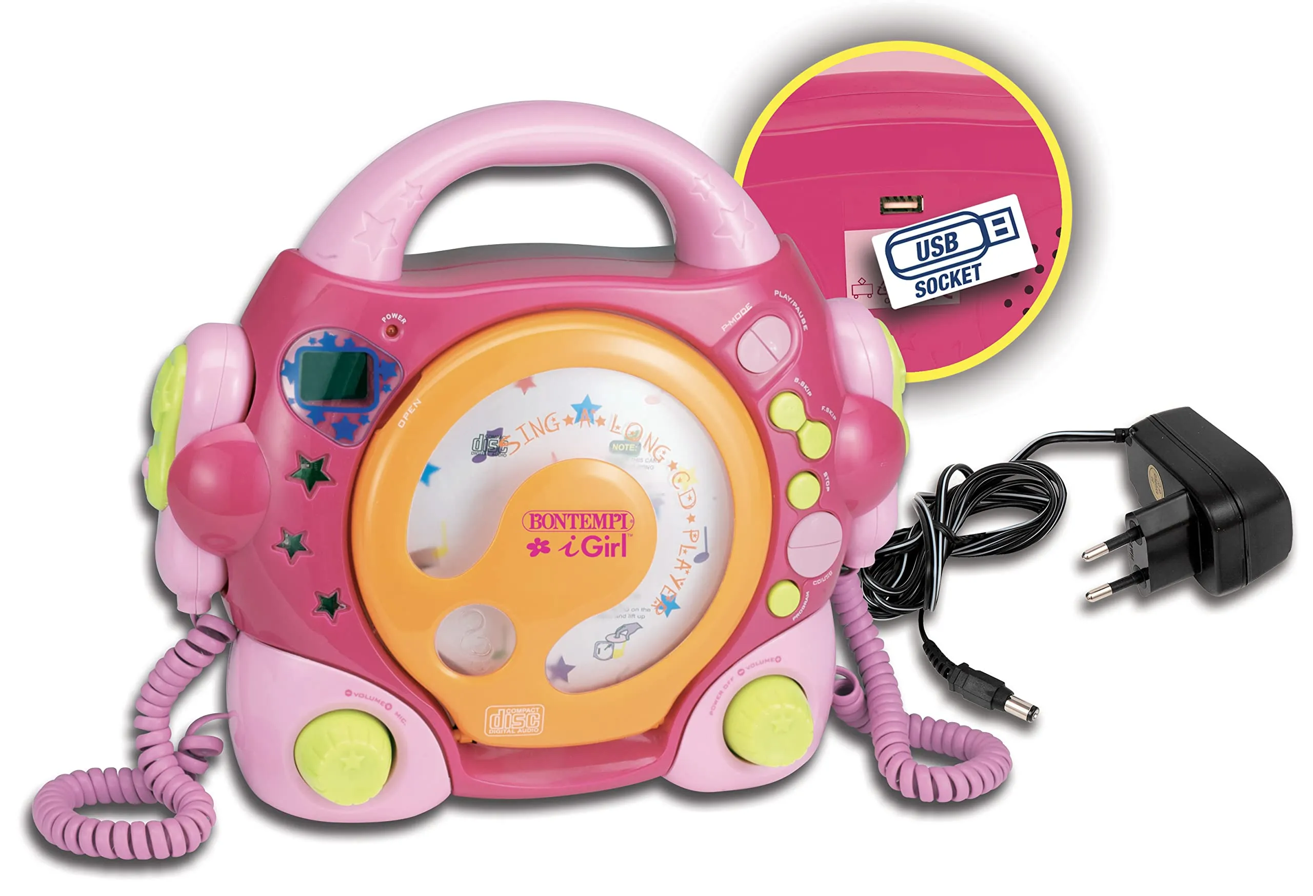 Bontempi 43 9972 - Lettore CD con due microfoni Sing-a-Long e porta USB