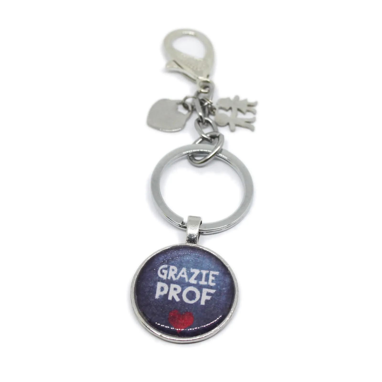 Portachiavi con scritta grazie prof cuore e charms