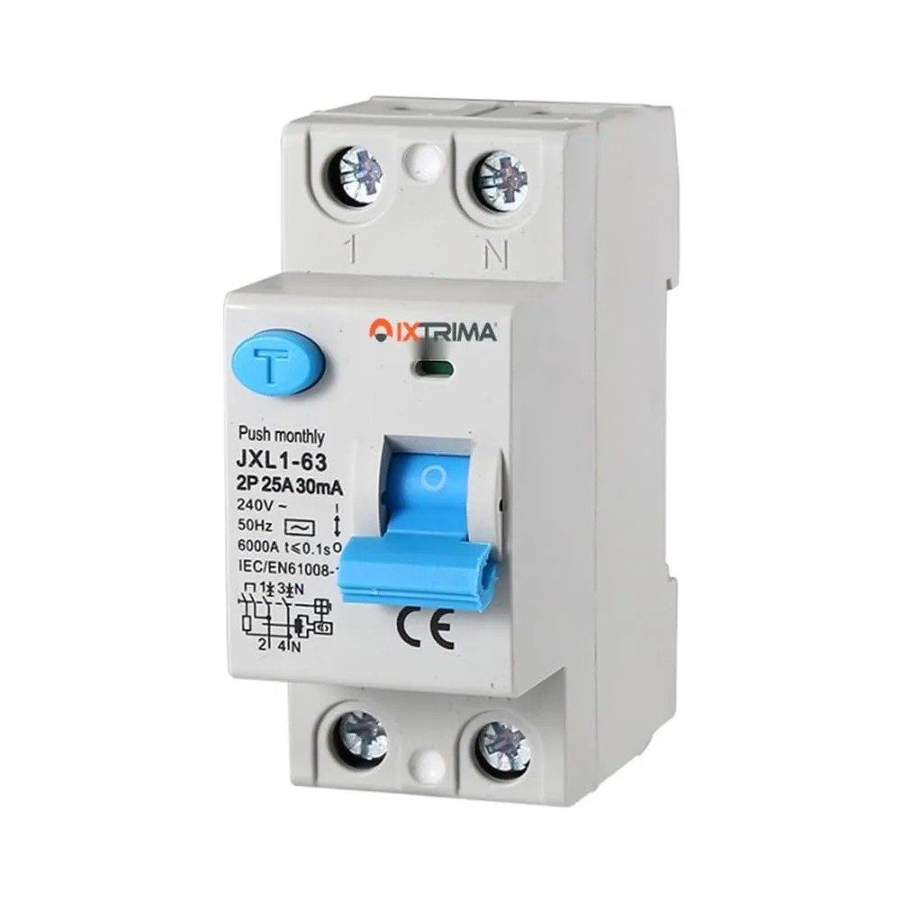 Interruttore Differenziale Puro 25A 2 poli 2P 220V 6kA 30mA 2 Moduli DIN, RCCB C25