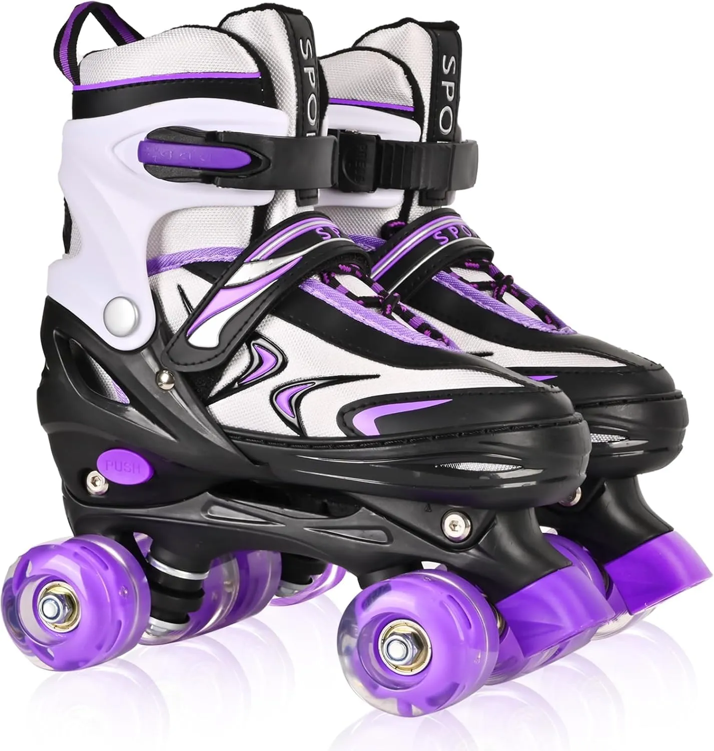 DUZSKJ Pattini a Rotelle Regolabili a 4 Ruote per Bambini, Ragazzi e Principianti - 4 Dimensioni (Viola, Medium)