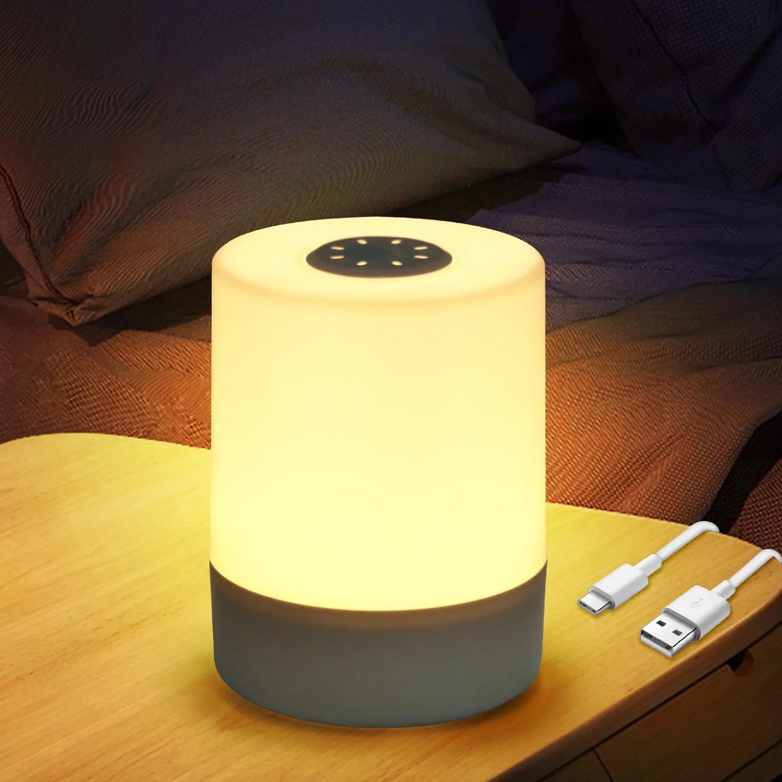 VMUTGA Lampada da Comodino LED, Mini Lampada da Tavolo a LED Senza Fili, Lampada da Comodino Touch Dimmerabile, Ricaricabile USB, per Cameretta, Camera da Letto, Soggiorno, Campeggio