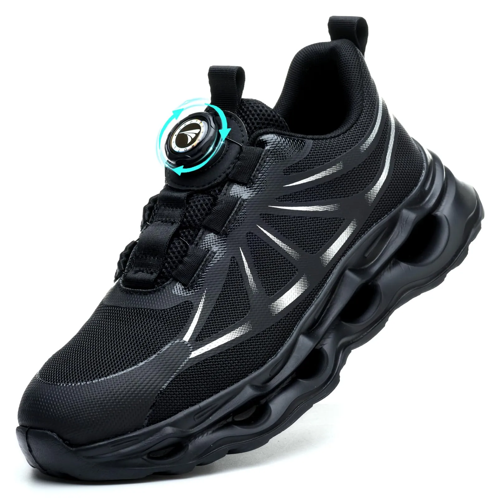 RASEARY Scarpe Antinfortunistiche Uomo Donna Antiscivolo Scarpe da Lavoro Leggere Scarpe da Cantiere con Punta in Acciaio Scarpe Sicurezza,Nero EU 43