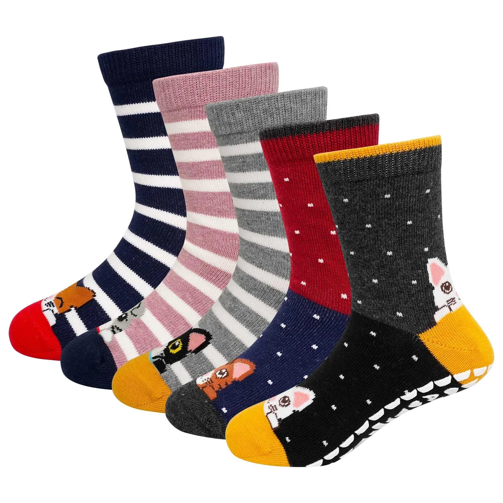 ZFSOCK Calzini Antiscivolo Bambina Calze: Bambino Divertenti Fantasia Colorati Bambini Cotone Calze Corti a Strisce Righe Cartoni Animati Animale Compleanno Natale Idee Regalo 5 Paia 27-30 5-7 Anni