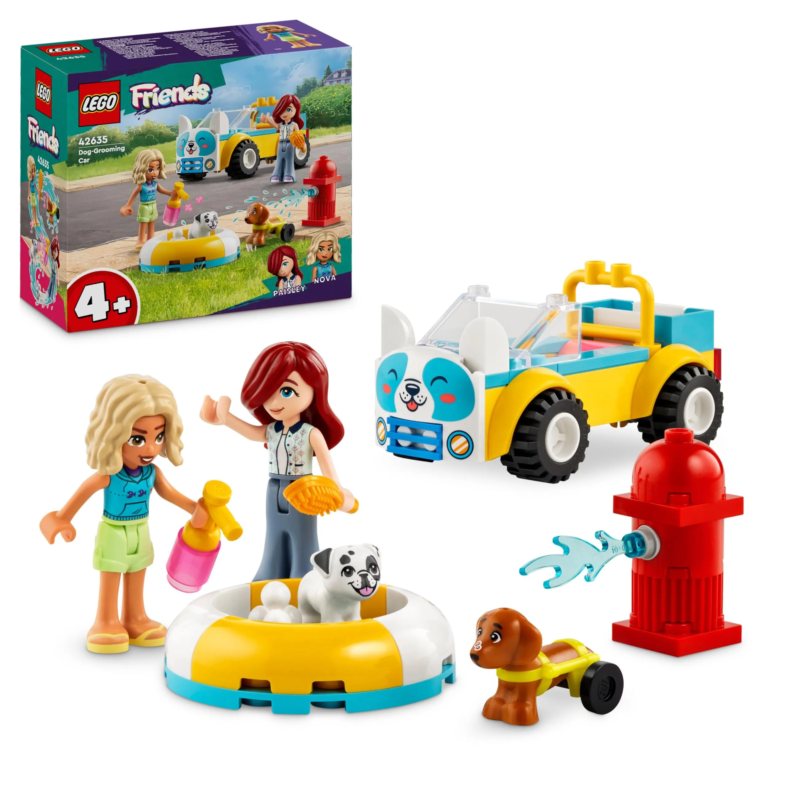 LEGO Friends Auto per la Toelettatura dei Cani, Macchina Giocattolo da Costruire con 2 Personaggi, 2 Cuccioli e Accessori per la Cura degli Animali, Giochi per Bambine e Bambini da 4 Anni 42635