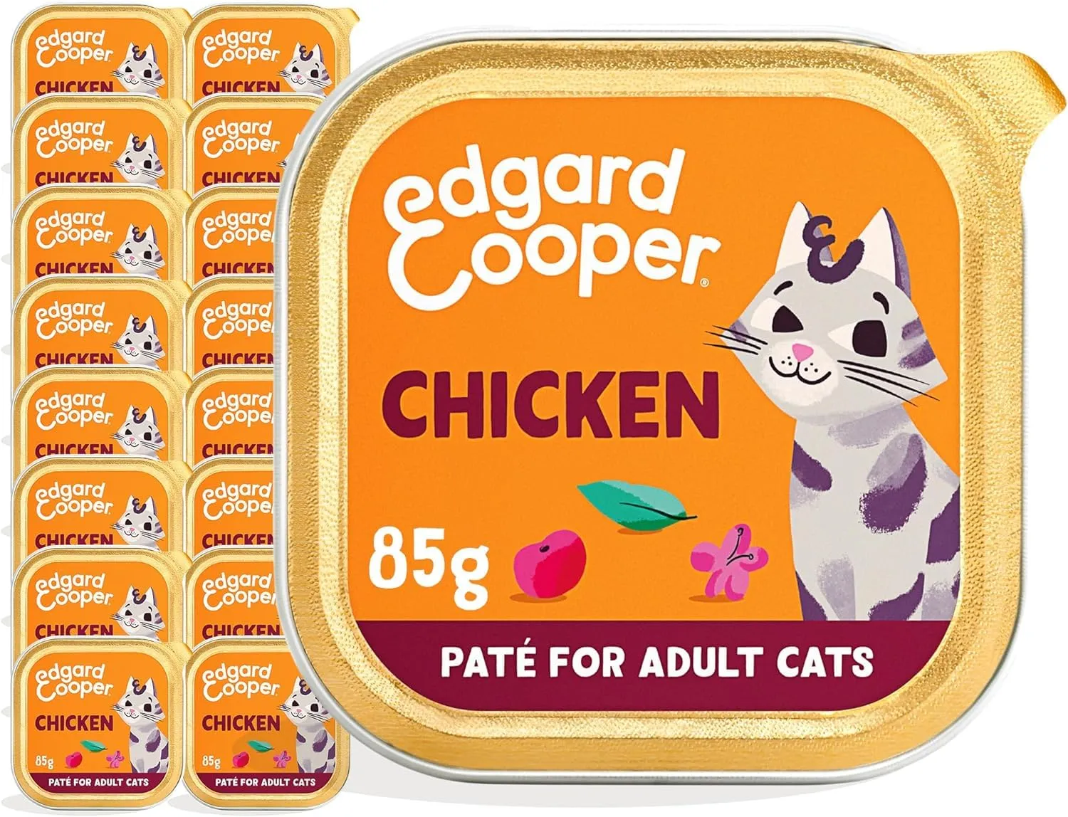 Edgard & Cooper cibo umido per gatti, (Pollo Fresco, 85g x 16), pate gatto sterilizzati o attivo, carne fresca e ingredienti naturali, senza cereali, senza zuccheri aggiunti