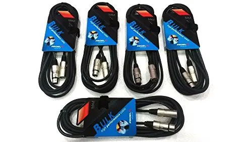Proel BULK250LU5 Cavo professionale Audio per Microfono e Casse Monitor, Cannon XLR 3P Maschio/Femmina - Set di 5 cavi da 5 mt. (BULK250LU5-5mt - 5 Unità)