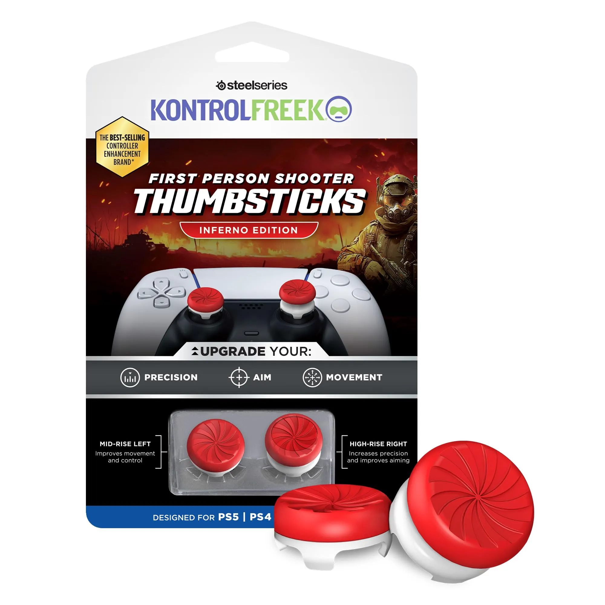 KontrolFreek FPS Freek Inferno per Playstation 4 e Playstation 5 - levette per le prestazioni - 1 a vita alta - 1 a vita media - Rosso/Bianco